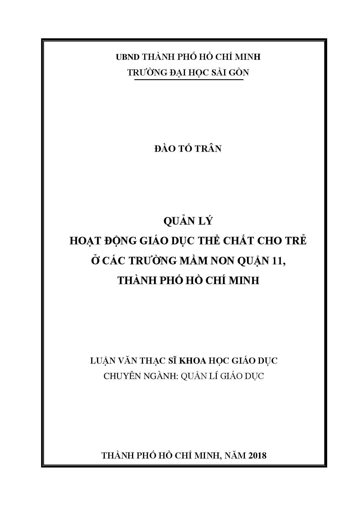 Quản lý hoạt động giáo dục thể chất cho trẻ ở các trường mầm non quận 11, thành phố Hồ Chí Minh  