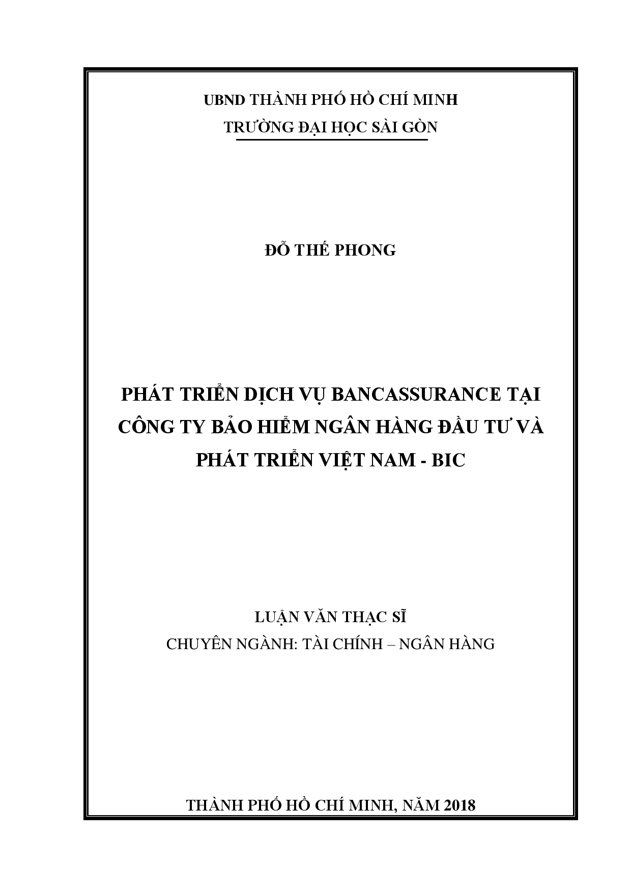 Phát triển dịch vụ Bancassurance tại Công ty Bảo hiểm ngân hàng Đầu tư và Phát triển Việt Nam  