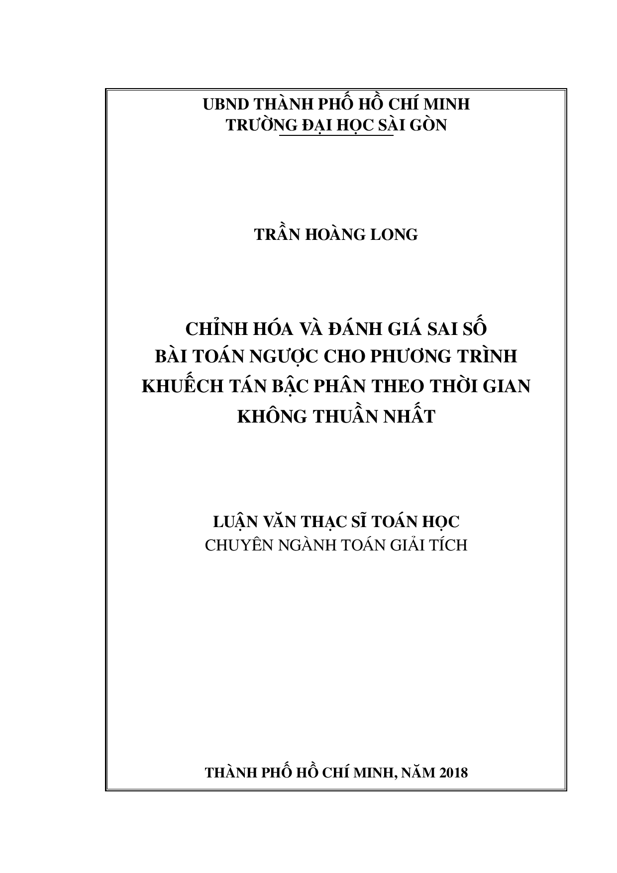 Chỉnh hóa và đánh sai số bài toán ngược cho phương trình khuyếch tán bậc phân theo thời gian không thuần nhất  