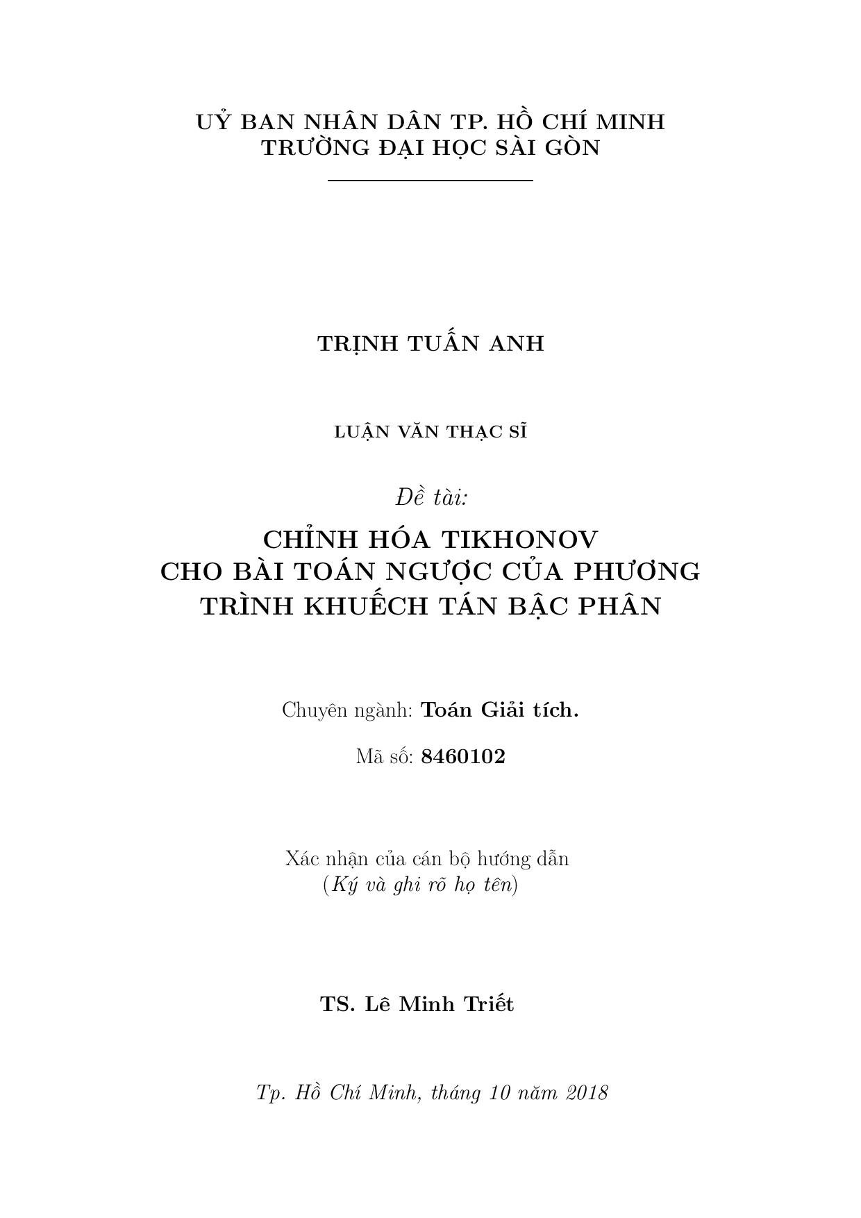 Chỉnh hóa Tikhonov cho bài toán ngược của phương trình khuyếch tán bậc phân  