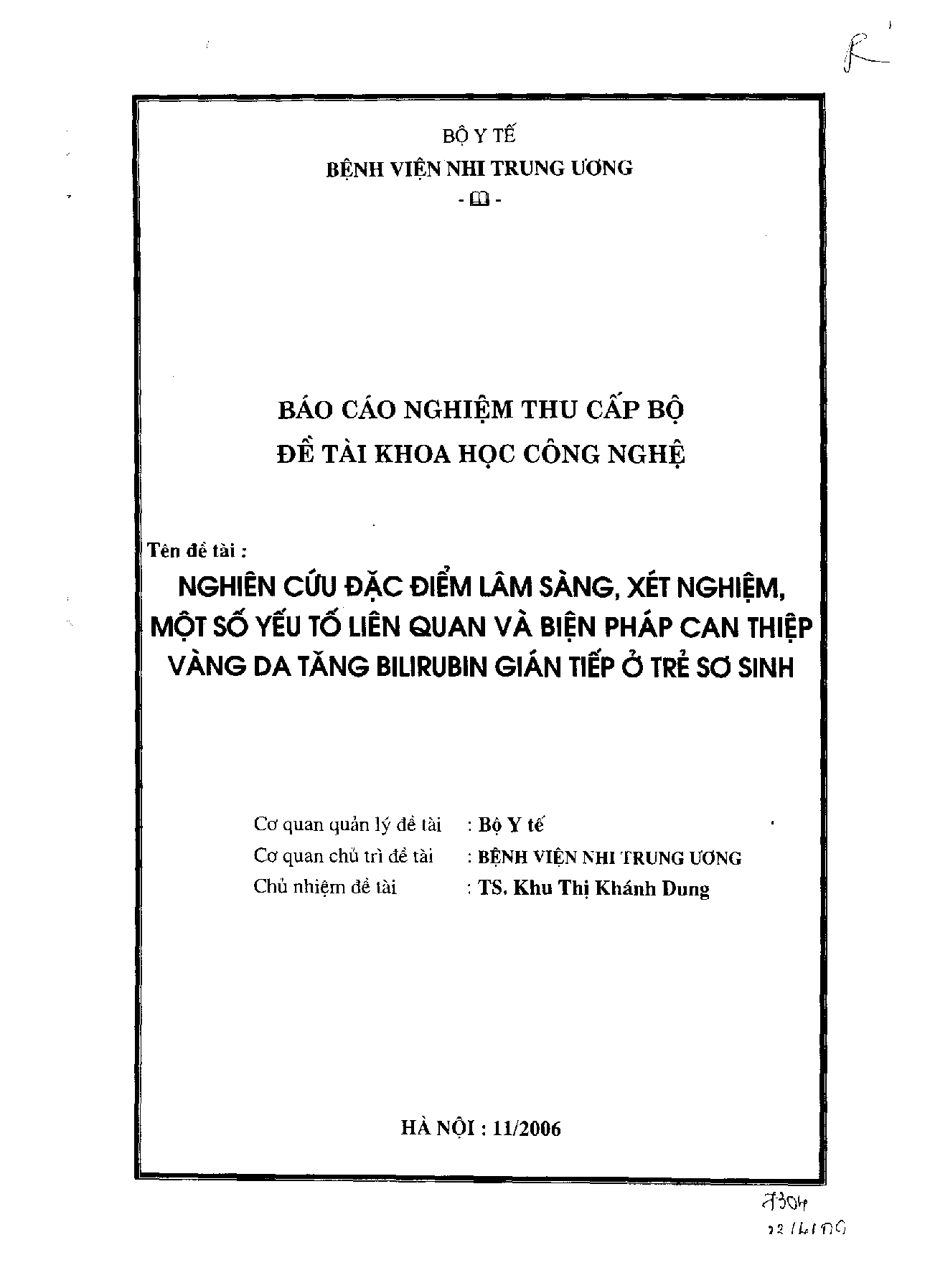 Nghiên cứu đặc điểm lâm sàng, xét nghiệm, một số yếu tố liên quan và biện pháp can thiệp vàng da tăng bilirubin gián tiếp ở trẻ sơ sinh  