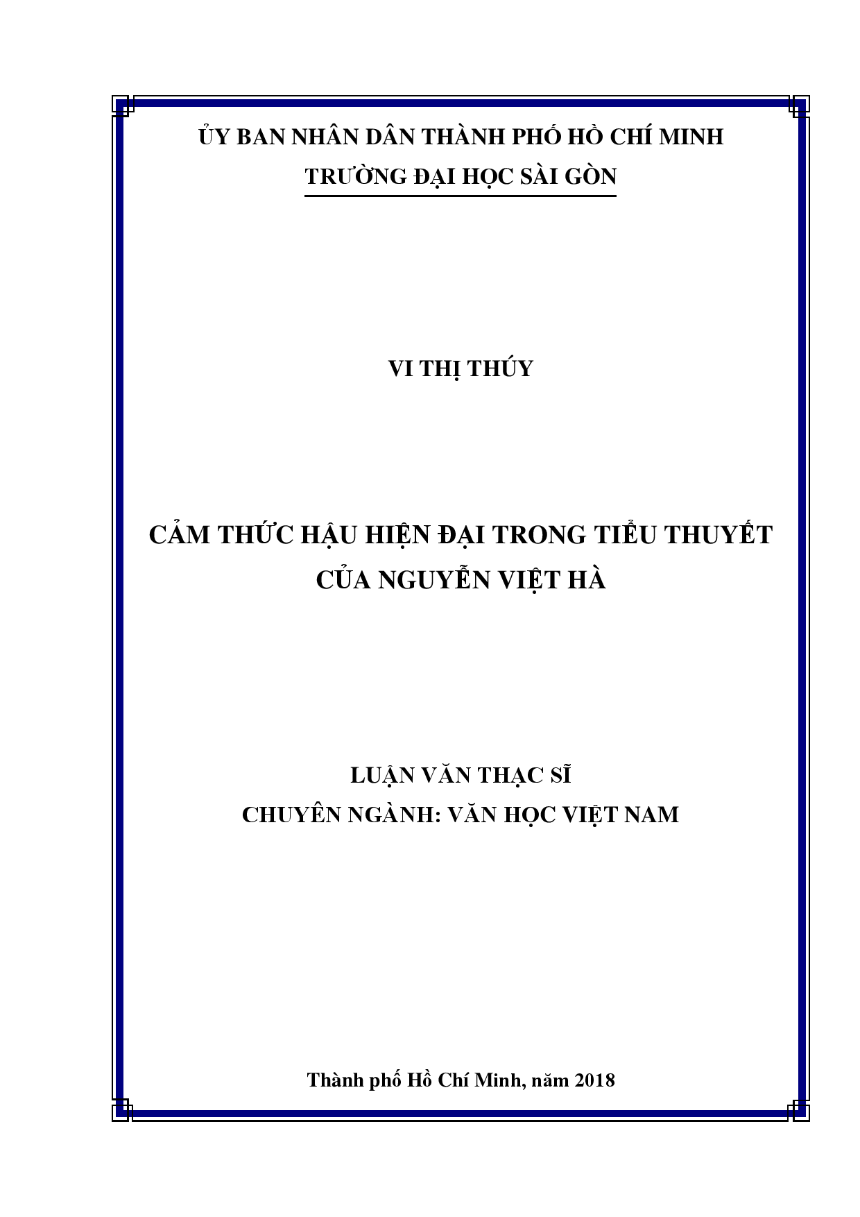 Cảm thức hậu hiện đại trong tiểu thuyết của Nguyễn Việt Hà  