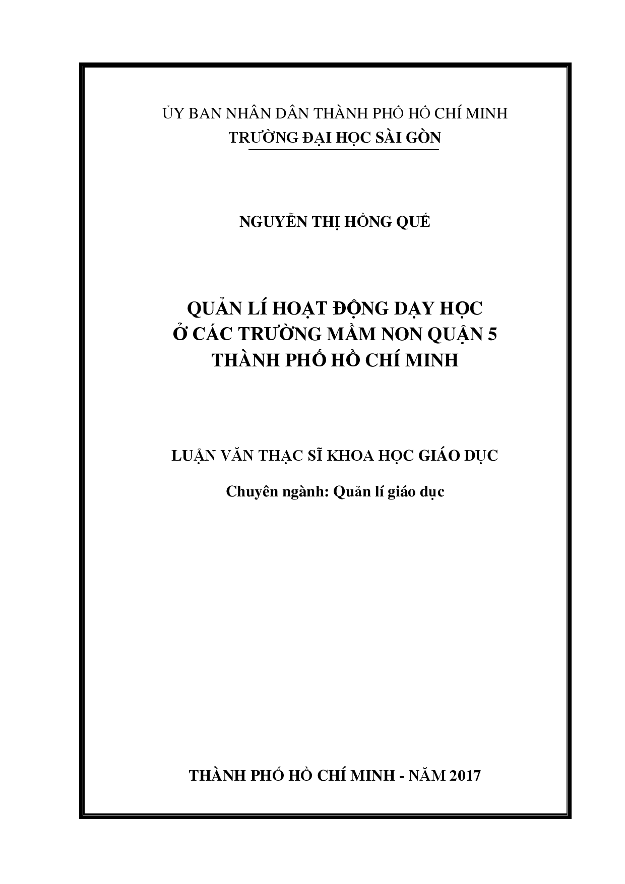 Quản lí hoạt động dạy học ở các trường mầm non quận 5 Thành phố Hồ Chí Minh  