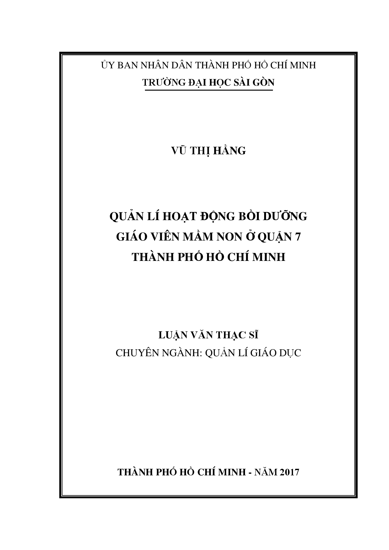 Quản lí hoạt động bồi dưỡng giáo viên mầm non ở quận 7 Thành phố Hồ Chí Minh  