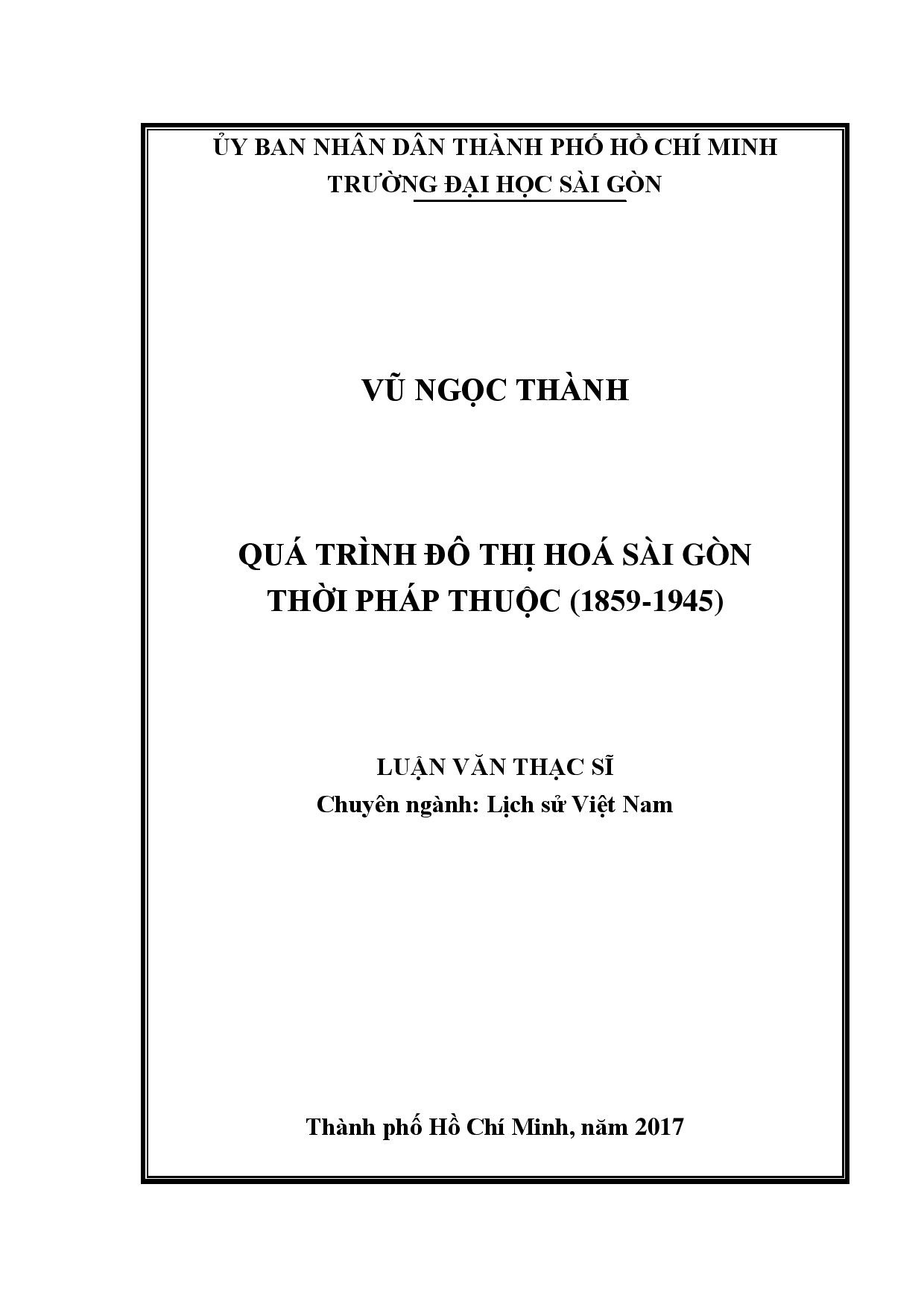 Quá trình đô thị hóa Sài Gòn thời Pháp thuộc (1859 - 1945)  