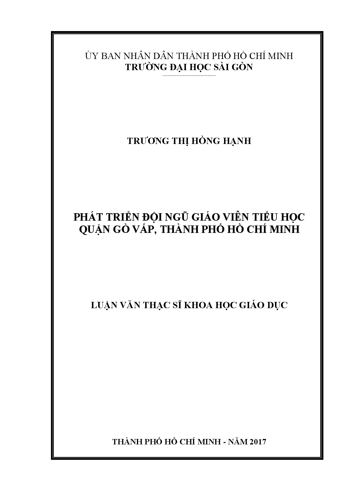 Phát triển đội ngũ giáo viên tiểu học quận Gò Vấp, Thành phố Hồ Chí Minh  