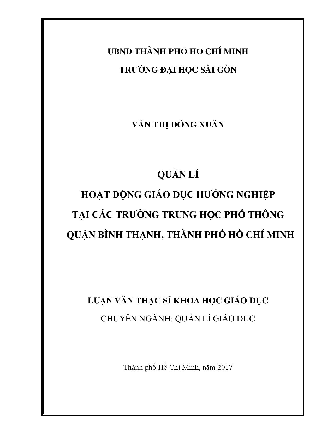 Quản lí hoạt động giáo dục hướng nghiệp tại các trường trung học phổ thông quận Bình Thạnh, Thành phố Hồ Chí Minh  