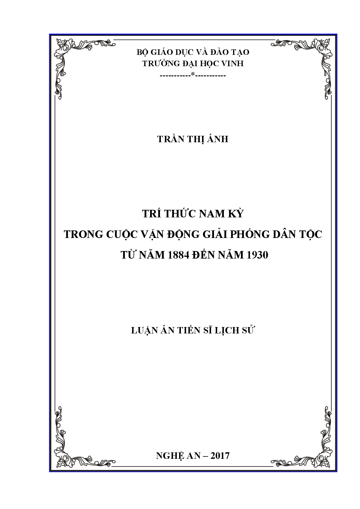 Trí thức Nam Kỳ trong cuộc vận động giải phóng dân tộc từ năm 1884 đến năm 1930  