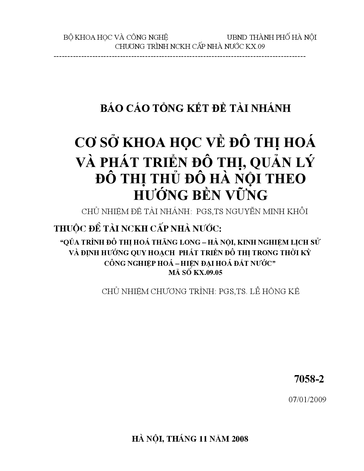 Cơ sở khoa học về đô thị hóa và phát trển đô thị, quản lý đô thị thủ đô Hà Nội theo hướng bền vững  