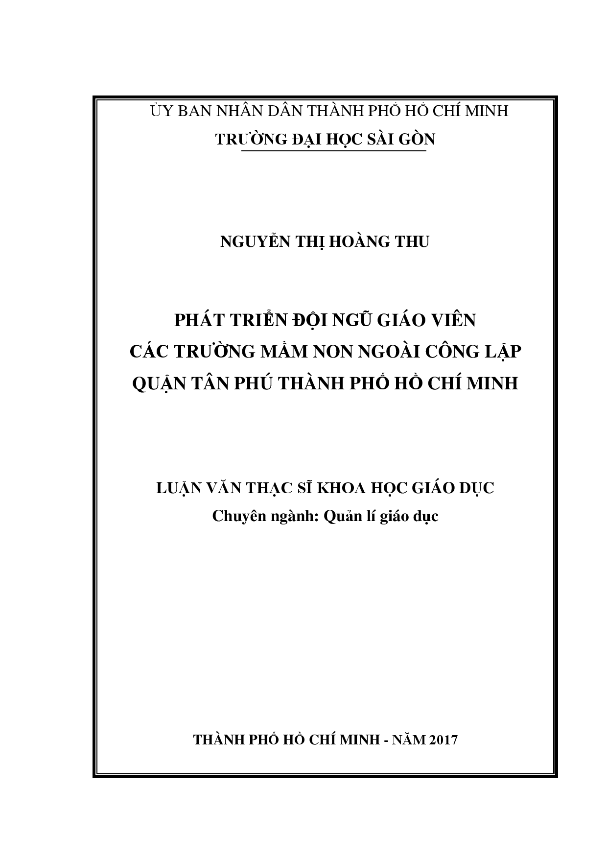 Phát triển đội ngũ giáo viên các trường Mầm non ngoài công lập quận Tân Phú, Thành phố Hồ Chí Minh  