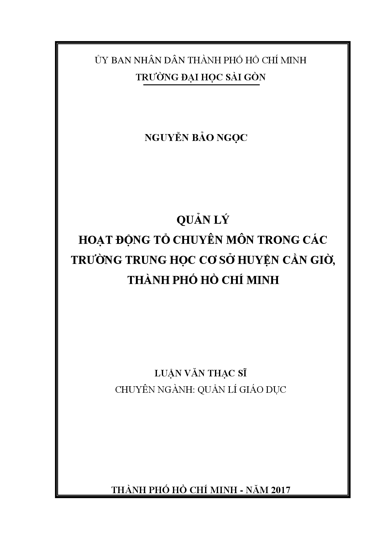 Quản lý hoạt động tổ chuyên môn trong các trường Trung học cơ sở huyện Cần Giờ, Thành phố Hồ Chí Minh  