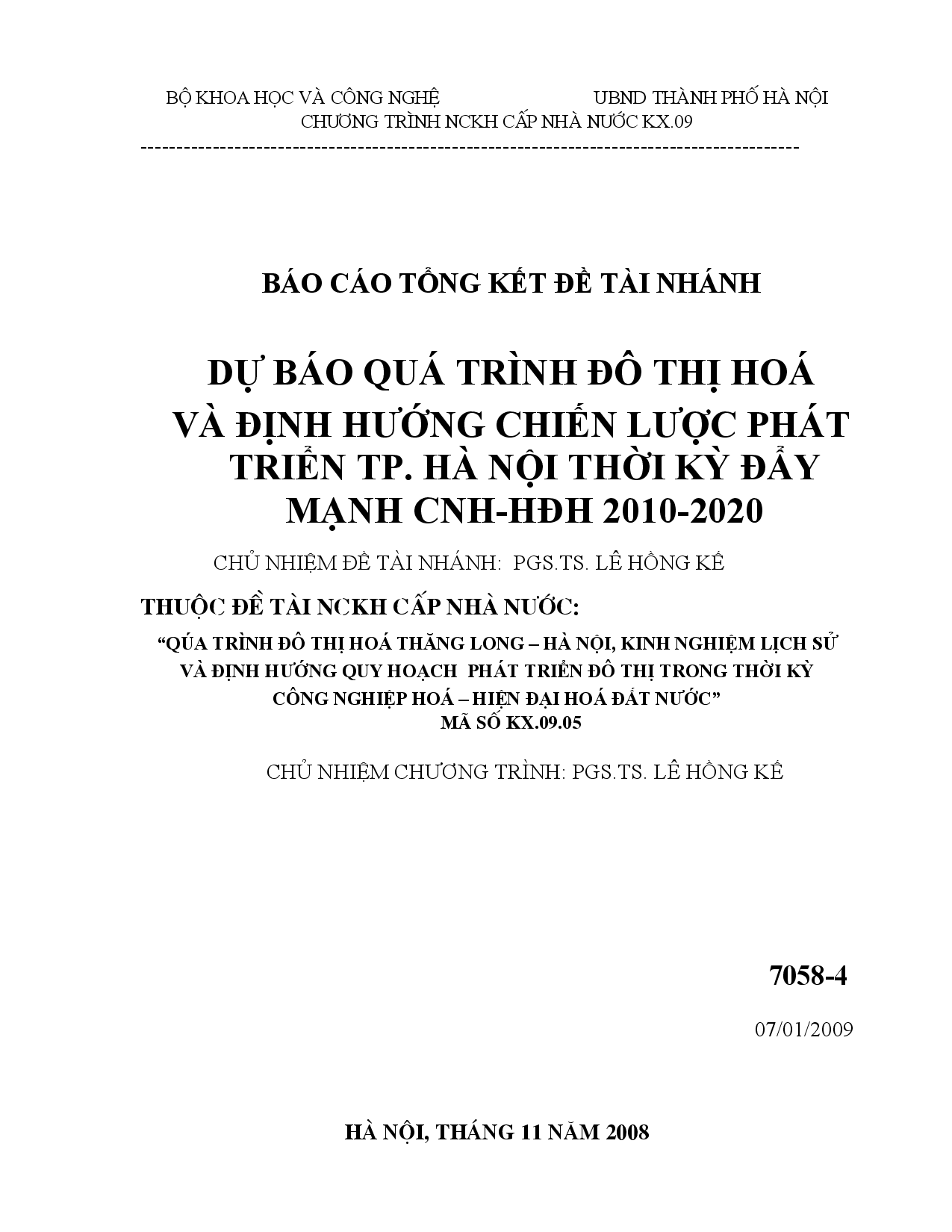 Dự báo quá trình đô thị hóa và định hướng chiến lược phát trển TP. Hà Nội thời kỳ đẩy mạnh CNH-HĐH 2010-2020  