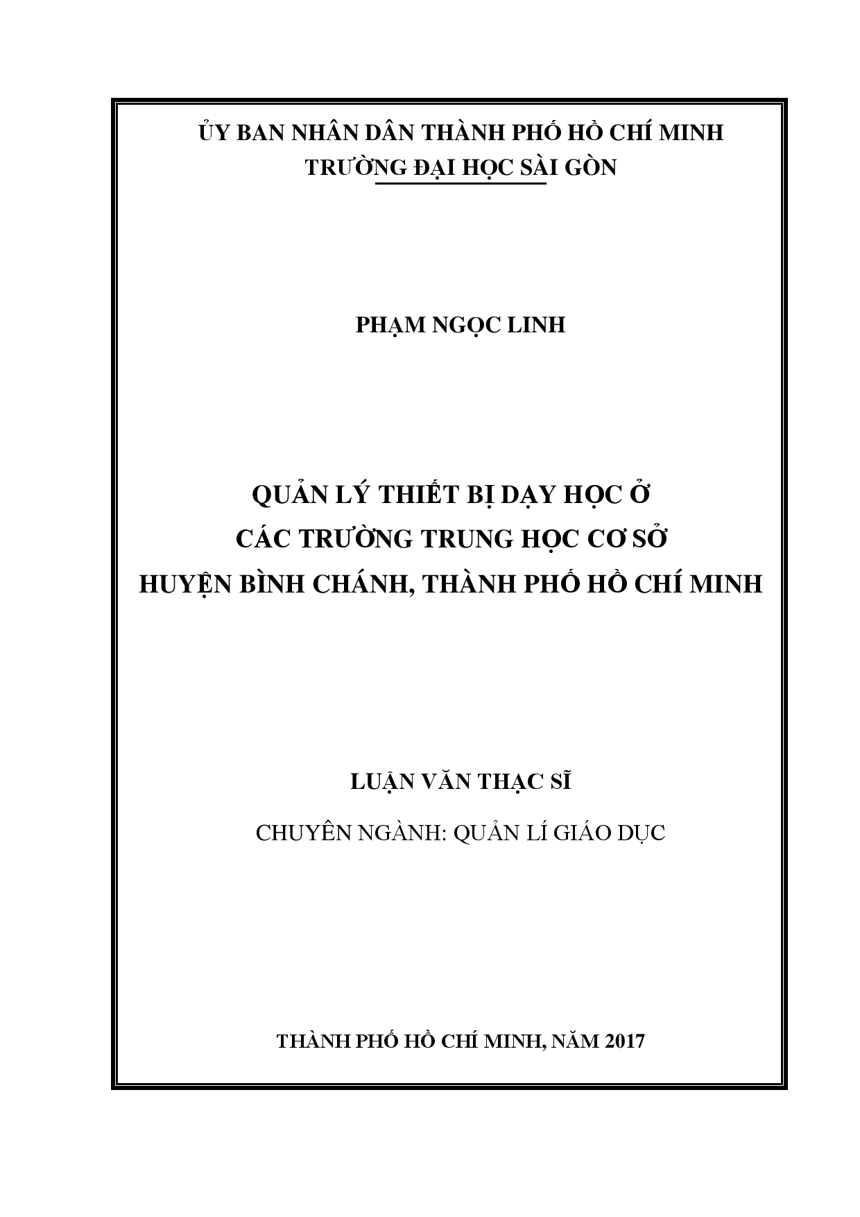 Quản lý thiết bị dạy học ở các trường trung học cơ sở huyện Bình Chánh, Thành phố Hồ Chí Minh  