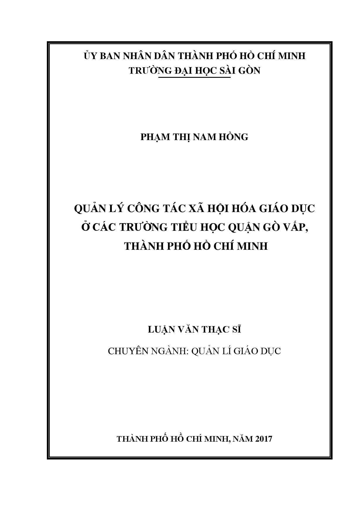 Quản lý công tác xã hội hóa giáo dục ở các trường tiểu học quận Gò Vấp, Thành phố Hồ Chí Minh  