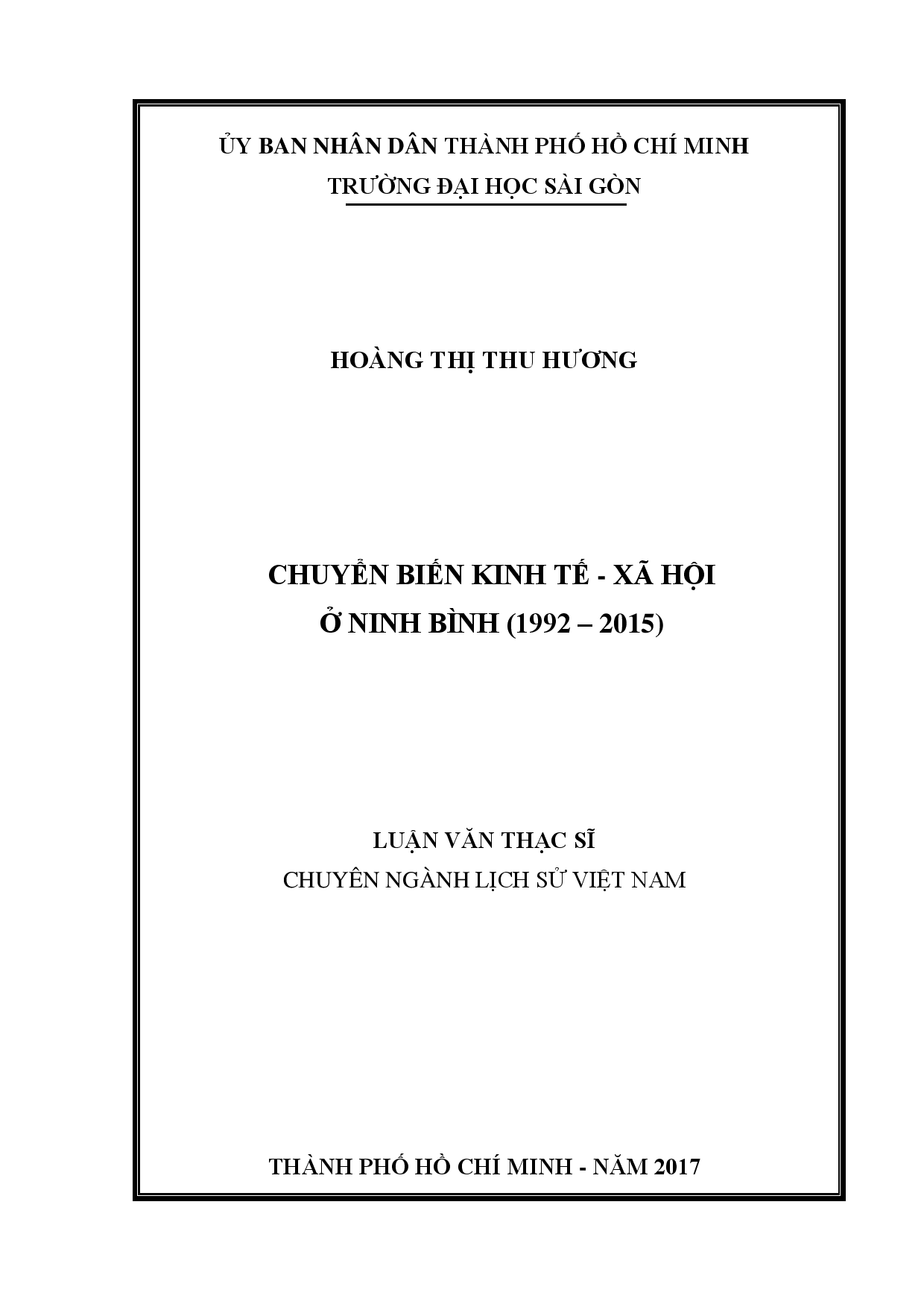 Chuyển biến kinh tế - xã hội ở Ninh Bình (1992 - 2015)  