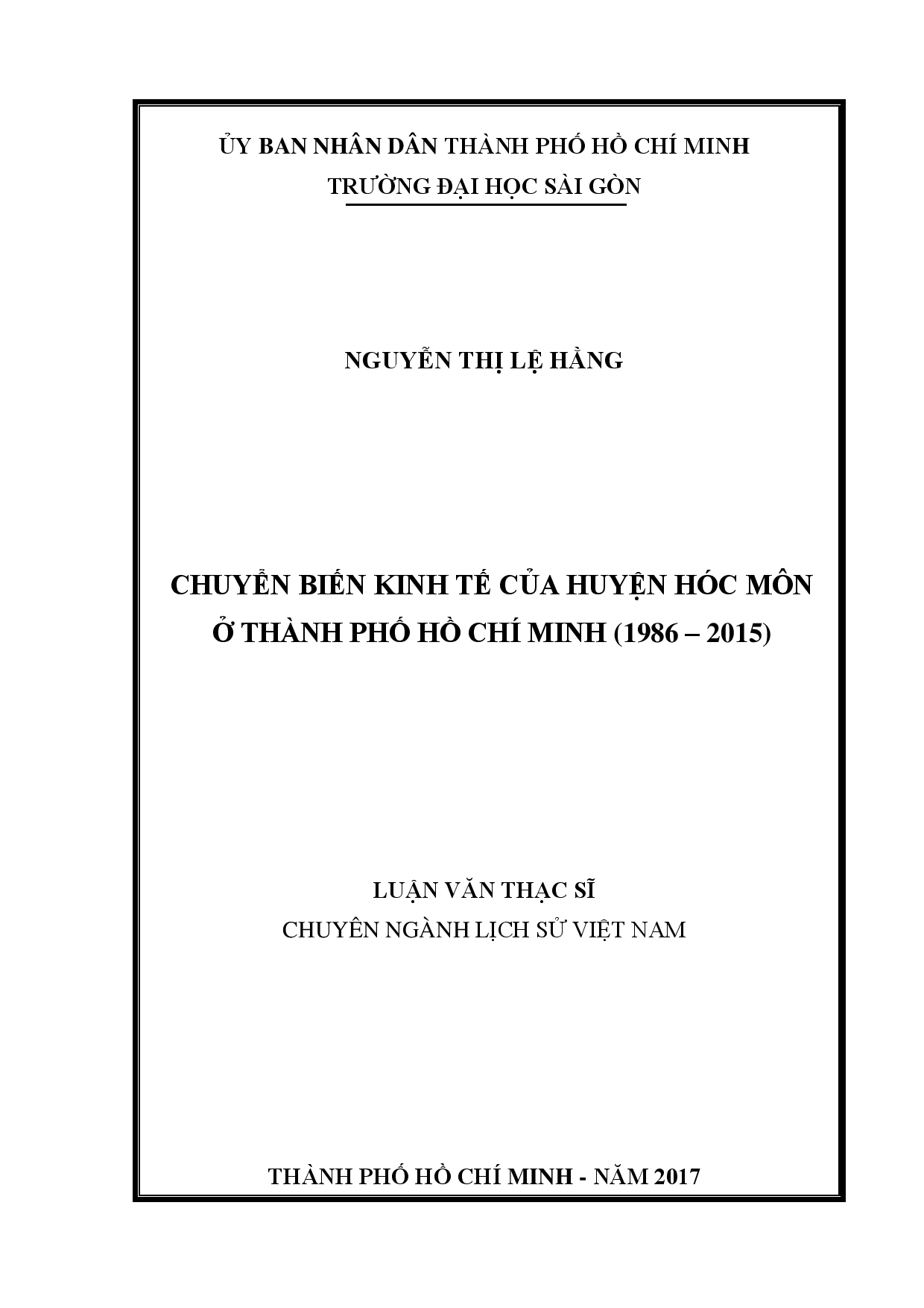 Chuyển biến kinh tế của huyện Hóc Môn ở Thành phố Hồ Chí Minh (1986 - 2015)  