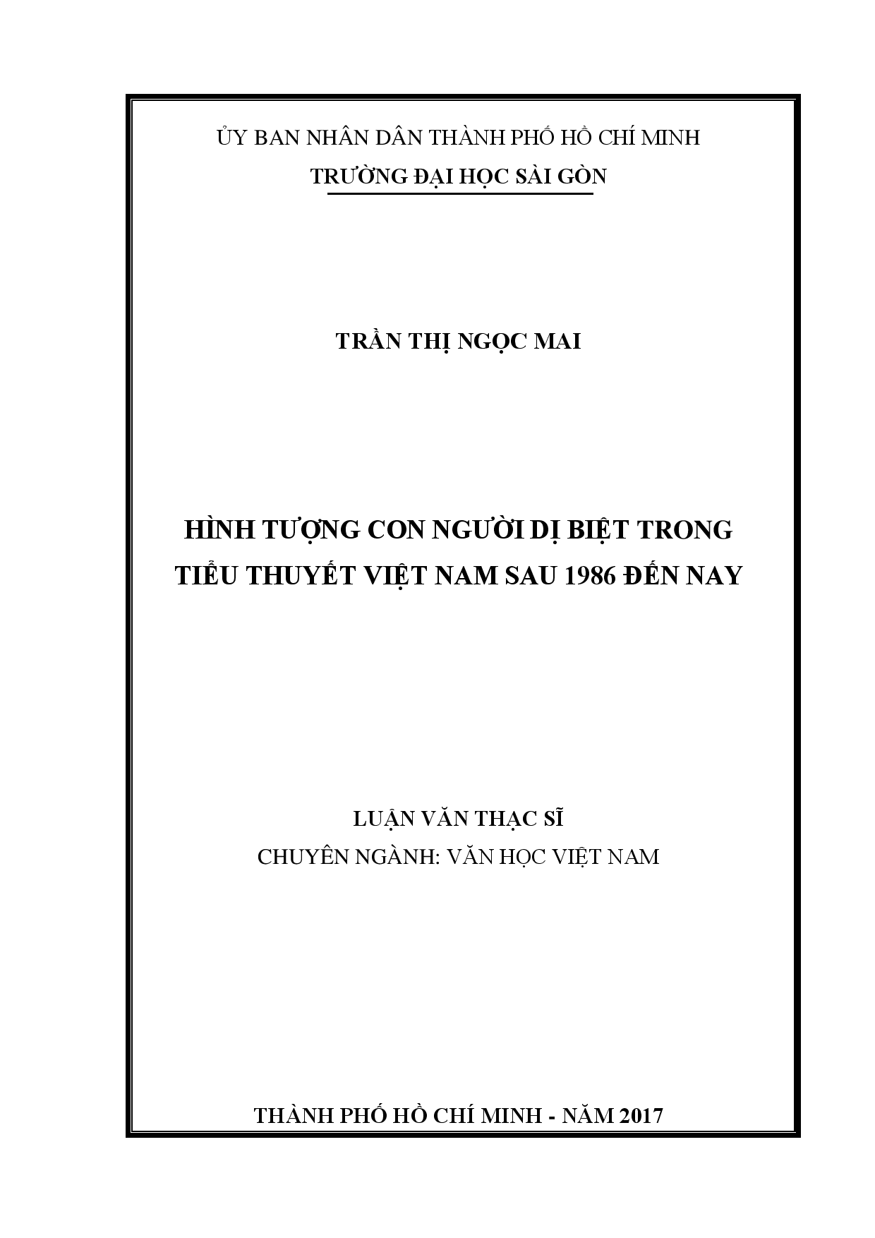 Hình tượng con người dị biệt trong tiểu thuyết Việt Nam sau 1986 đến nay  