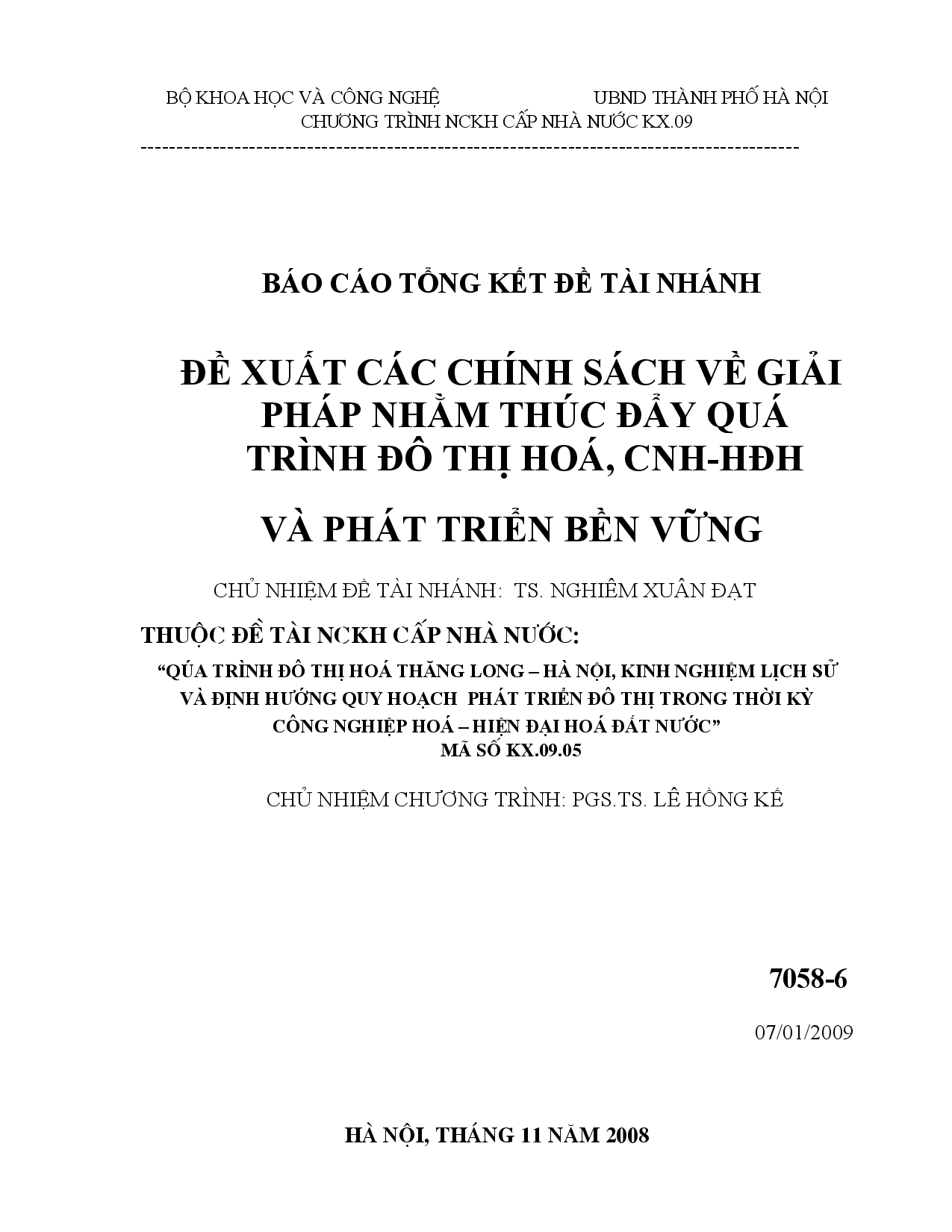 Đề xuất các chính sách về giải pháp nhằm thúc đẩy quá trình đô thị hóa, CNH-HĐH và phát triển bền vững  