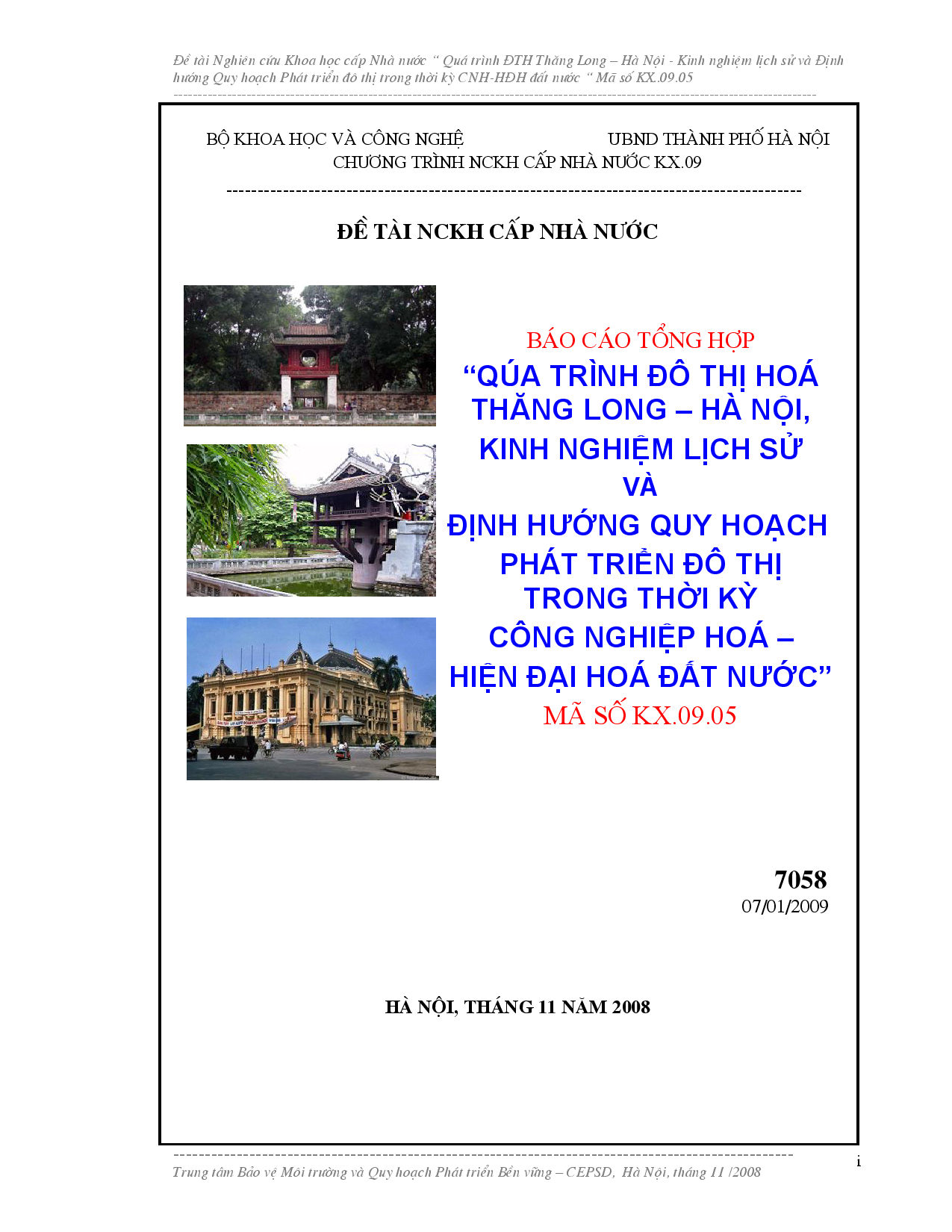 Quá trình đô thị hóa Thăng Long - Hà Nội, kinh nghiệm lịch sử và định hướng quy hoạch phát triển đô thị trong thời kỳ công nghiệp hóa - hiện đại hóa đất nước  