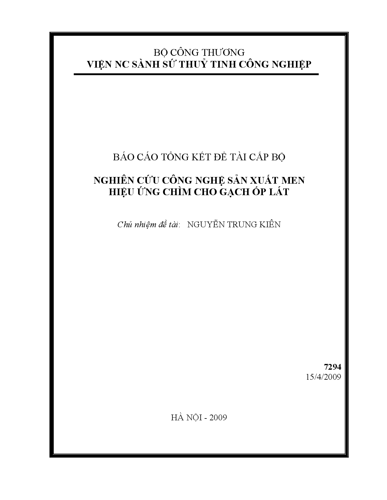 Nghiên cứu công nghệ sản xuất men hiệu ứng chìm cho gạch ốp lát  