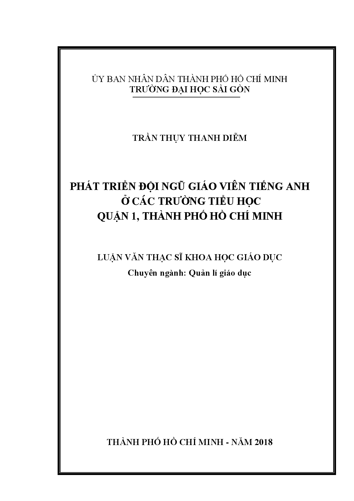 Phát triển đội ngũ giáo viên tiếng Anh ở các trường tiểu học Quận 1, Thành phố Hồ Chí Minh  