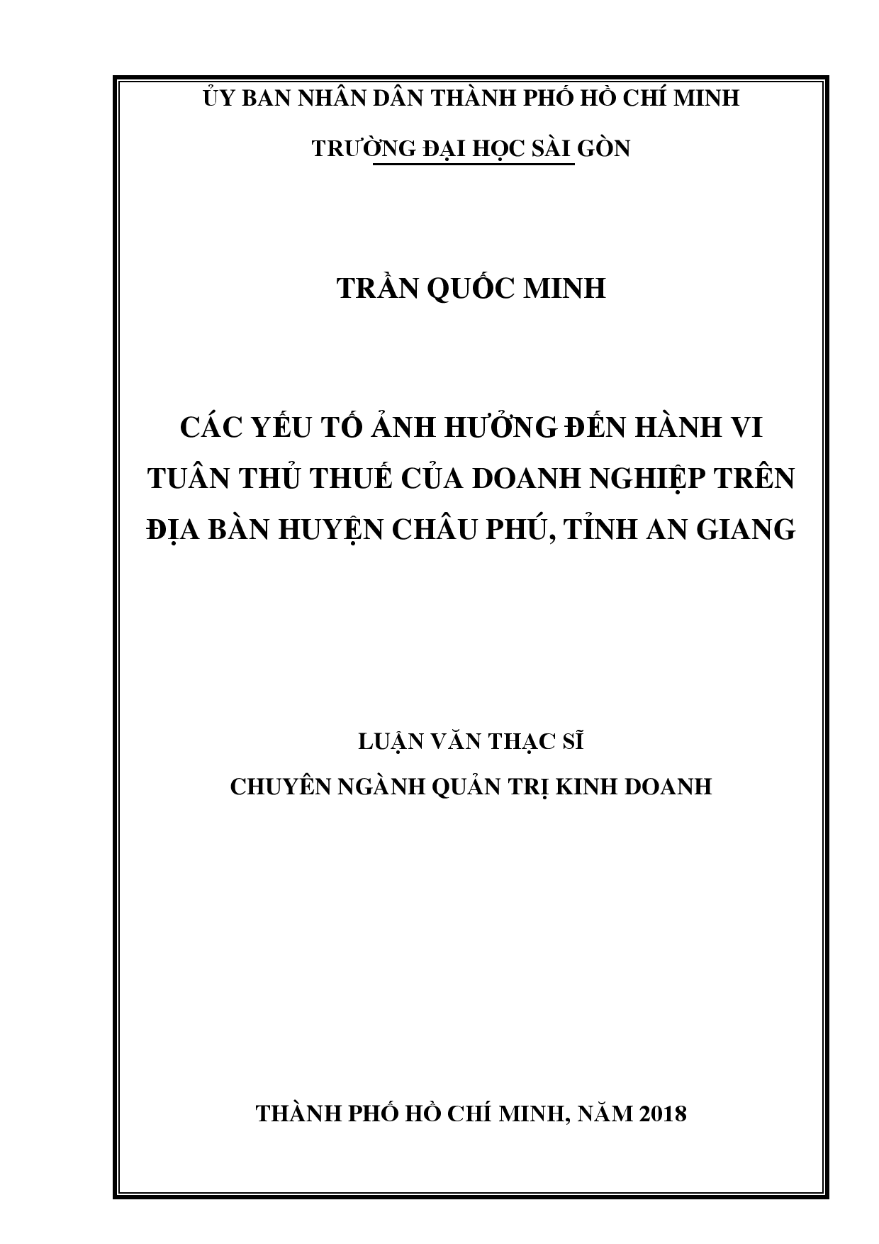 Các yếu tố ảnh hưởng đến hành vi tuân thủ thuế của doanh nghiệp trên địa bàn huyện Châu Phú, tỉnh An Giang  