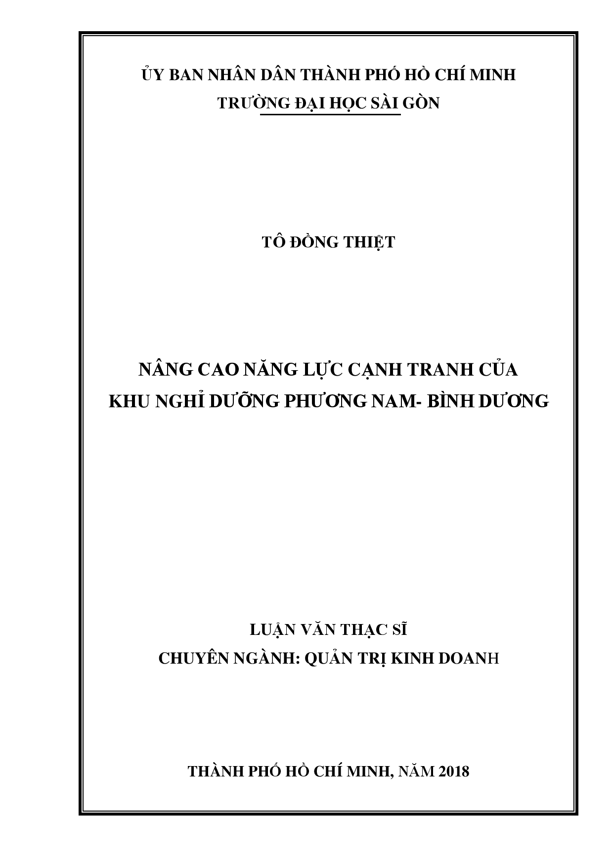 Nâng cao năng lực cạnh tranh của khu nghỉ dưỡng Phương Nam - Bình Dương  