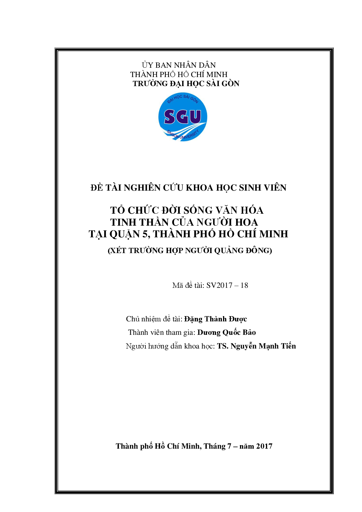 Tinh thần của người Hoa tại Quận 5, thành phố Hồ Chí Minh (Xét trường hợp người Quảng Đông)  