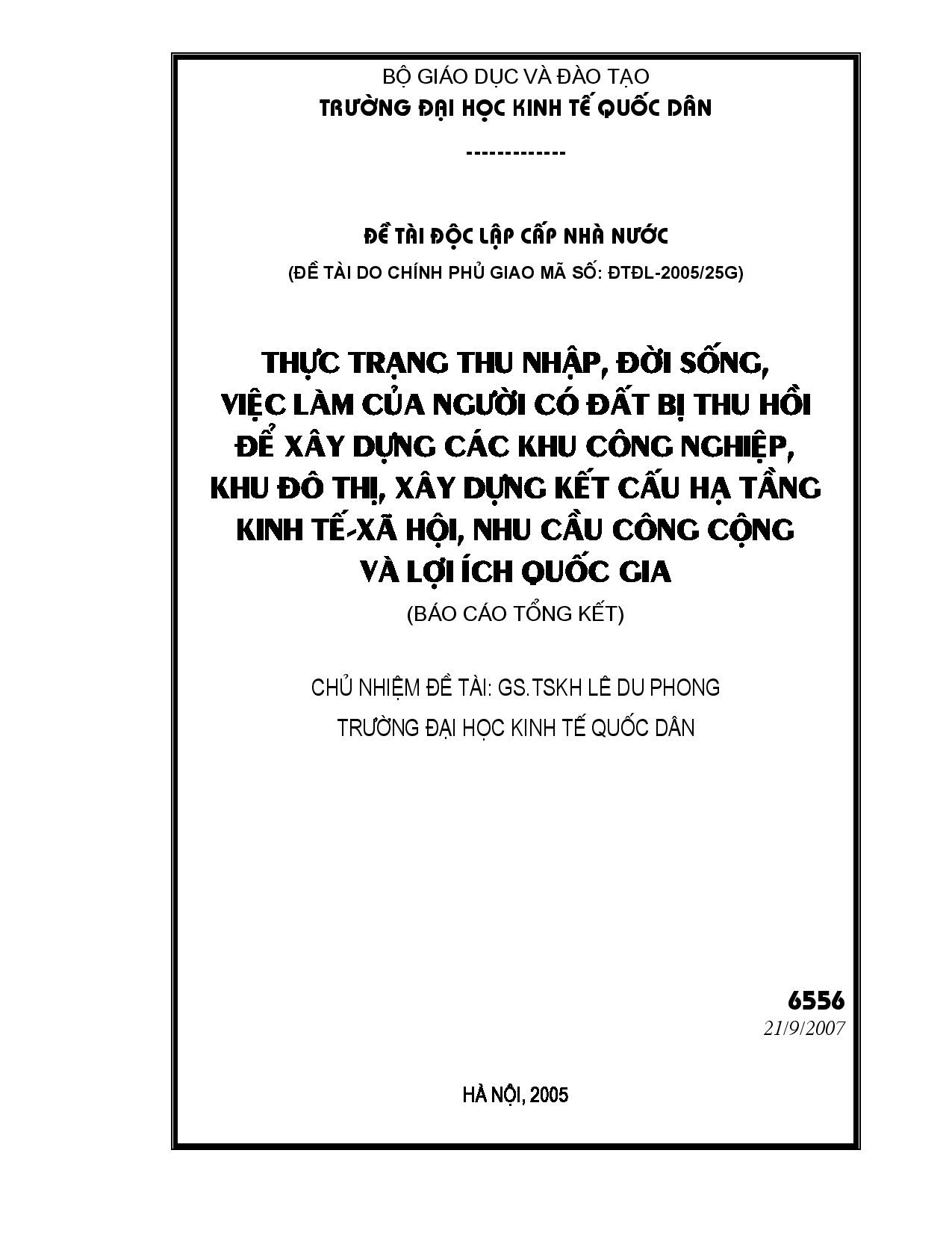 Thực trạng thu nhập, đời sống, việc làm của người có đất bị thu hồi để xây dựng các khu công nghiệp, khu đô thị, xây dựng kết cấu hạ tầng kinh tế xã hội, nhu cầu công cộng và lợi ích quốc gia  