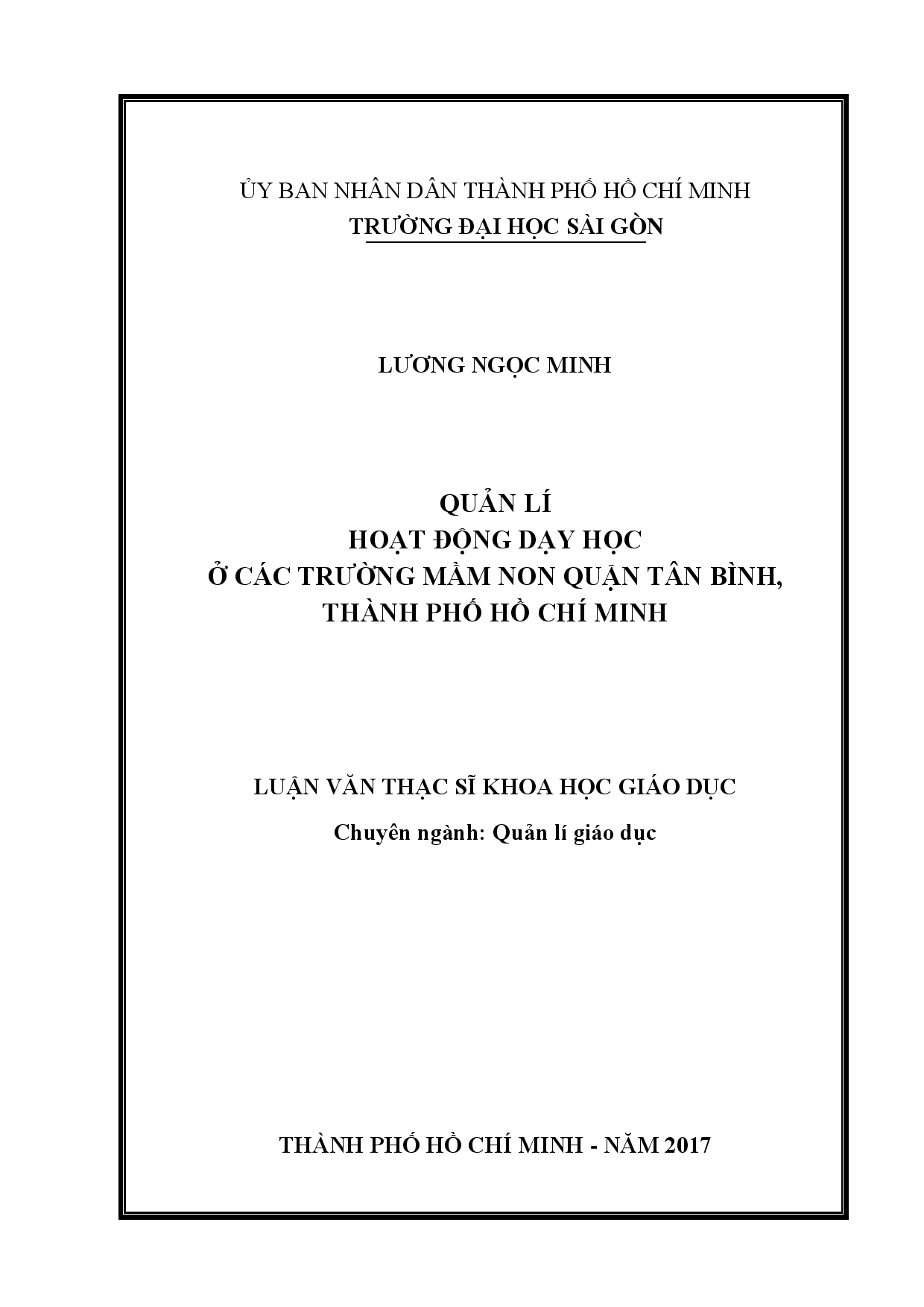 Quản lí hoạt động dạy học ở các trường mầm non quận Tân Bình, Thành phố Hồ Chí Minh  