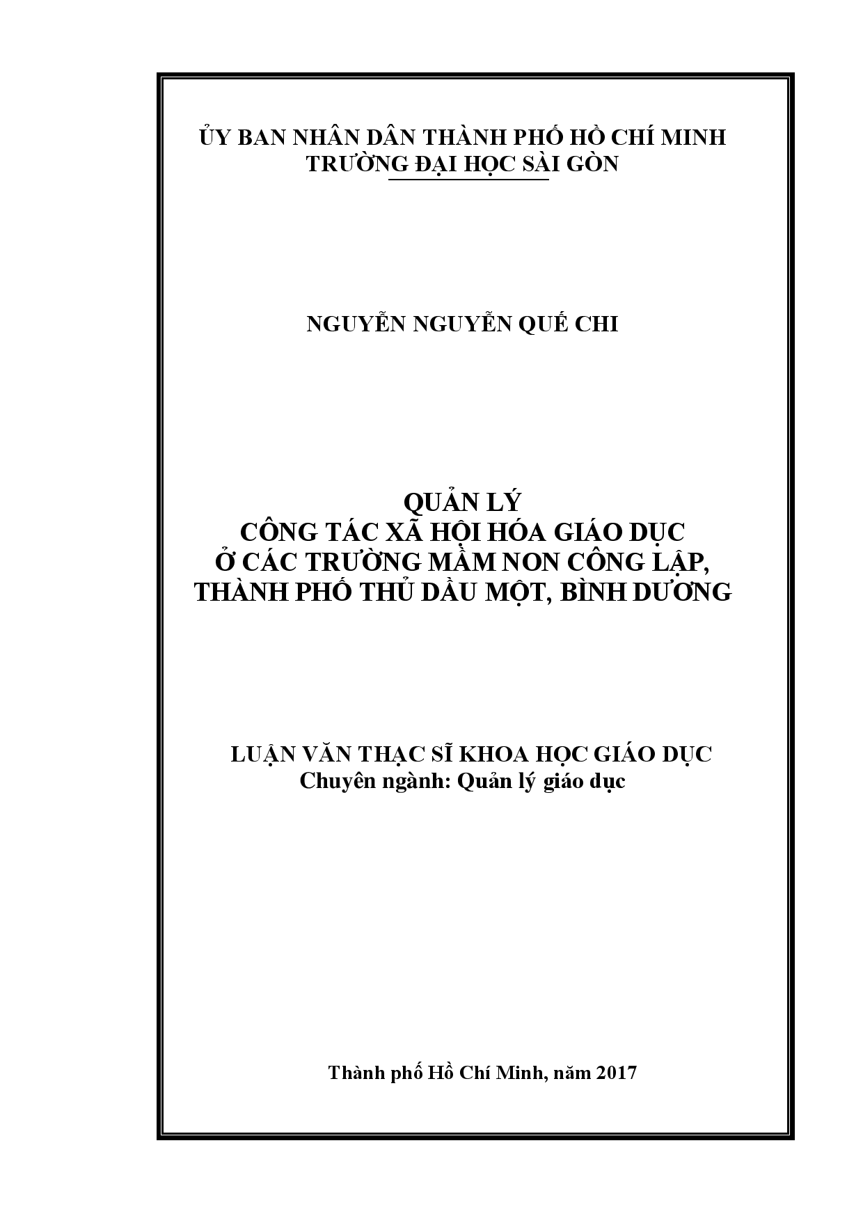 Quản lý công tác xã hội hóa giáo dục ở các trường mầm non công lập, thành phố Thủ Dầu Một, Bình Dương  