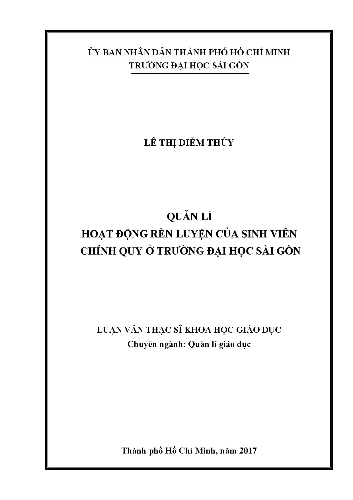 Quản lí hoạt động rèn luyện của sinh viên chính quy ở trường Đại học Sài Gòn  