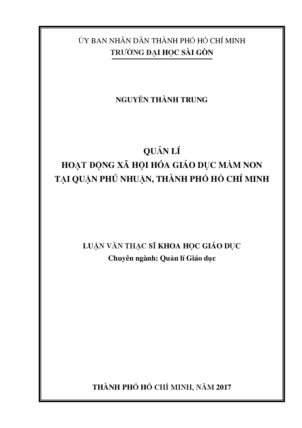 Quản lí hoạt động xã hội hóa giáo dục Mầm non tại quận Phú Nhuận, Thành phố Hồ Chí Minh  