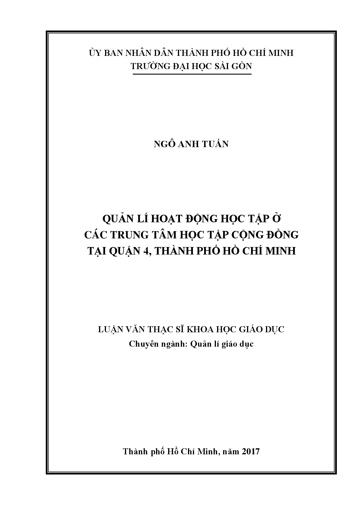 Quản lí hoạt động học tập ở các trung tâm học tập cộng đồng tại quận 4, Thành phố Hồ Chí Minh  