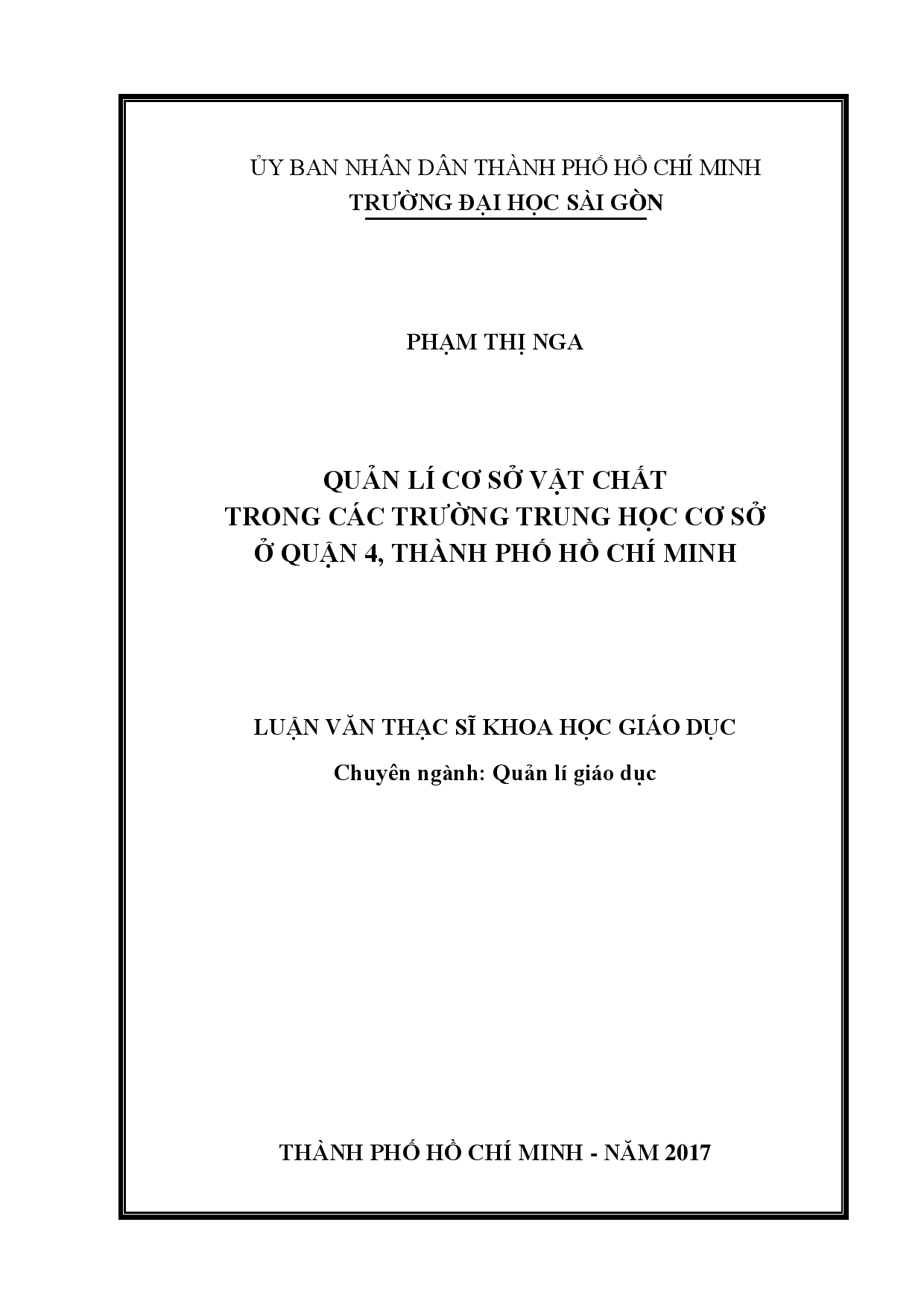 Quản lí cơ sở vật chất trong các trường Trung học cơ sở ở quận 4, Thành phố Hồ Chí Minh  