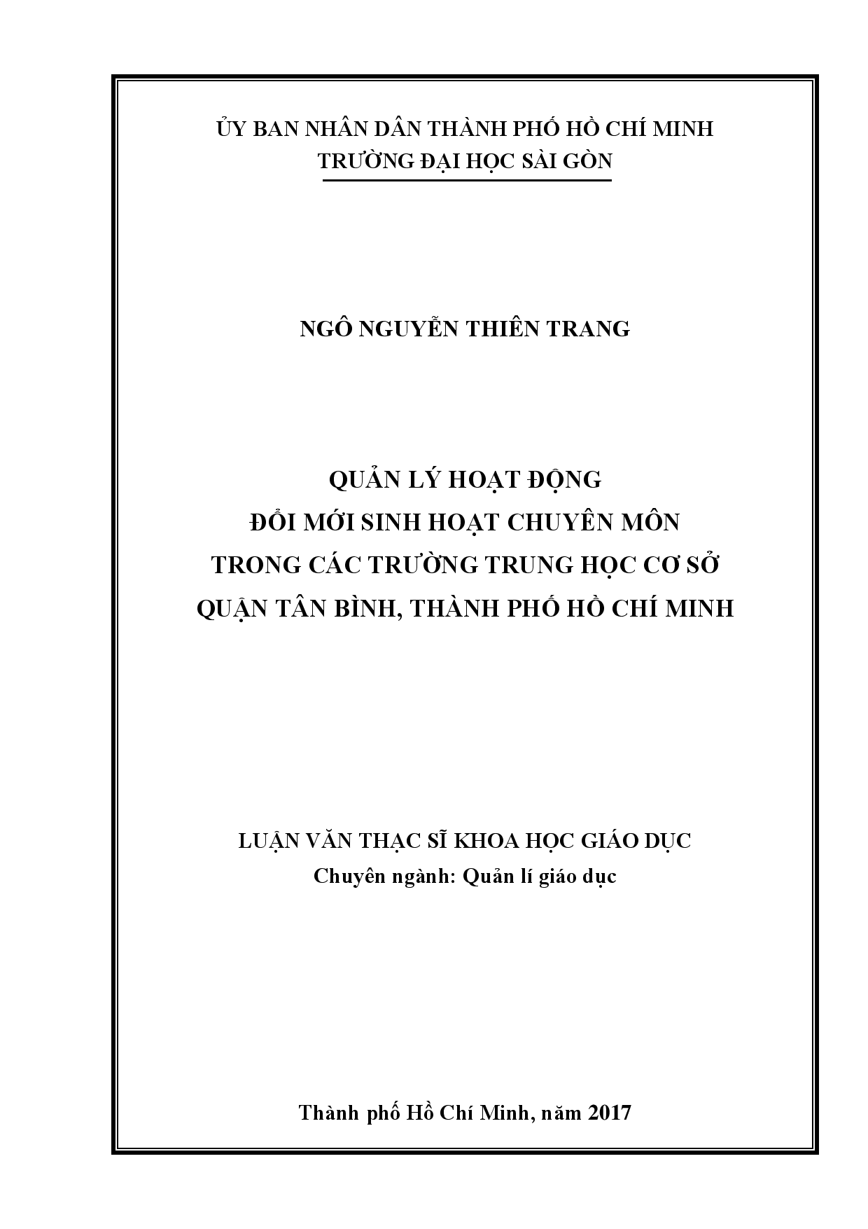 Quản lý hoạt động đổi mới sinh hoạt chuyên môn trong các trường Trung học cơ sở quận Tân Bình, Thành phố Hồ Chí Minh  