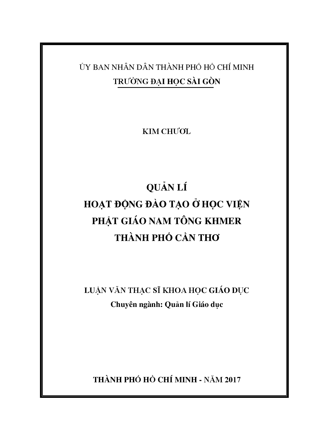 Quản lí hoạt động đào tạo ở Học viện Phật giáo Nam tông Khmer, Thành phố Cần Thơ  