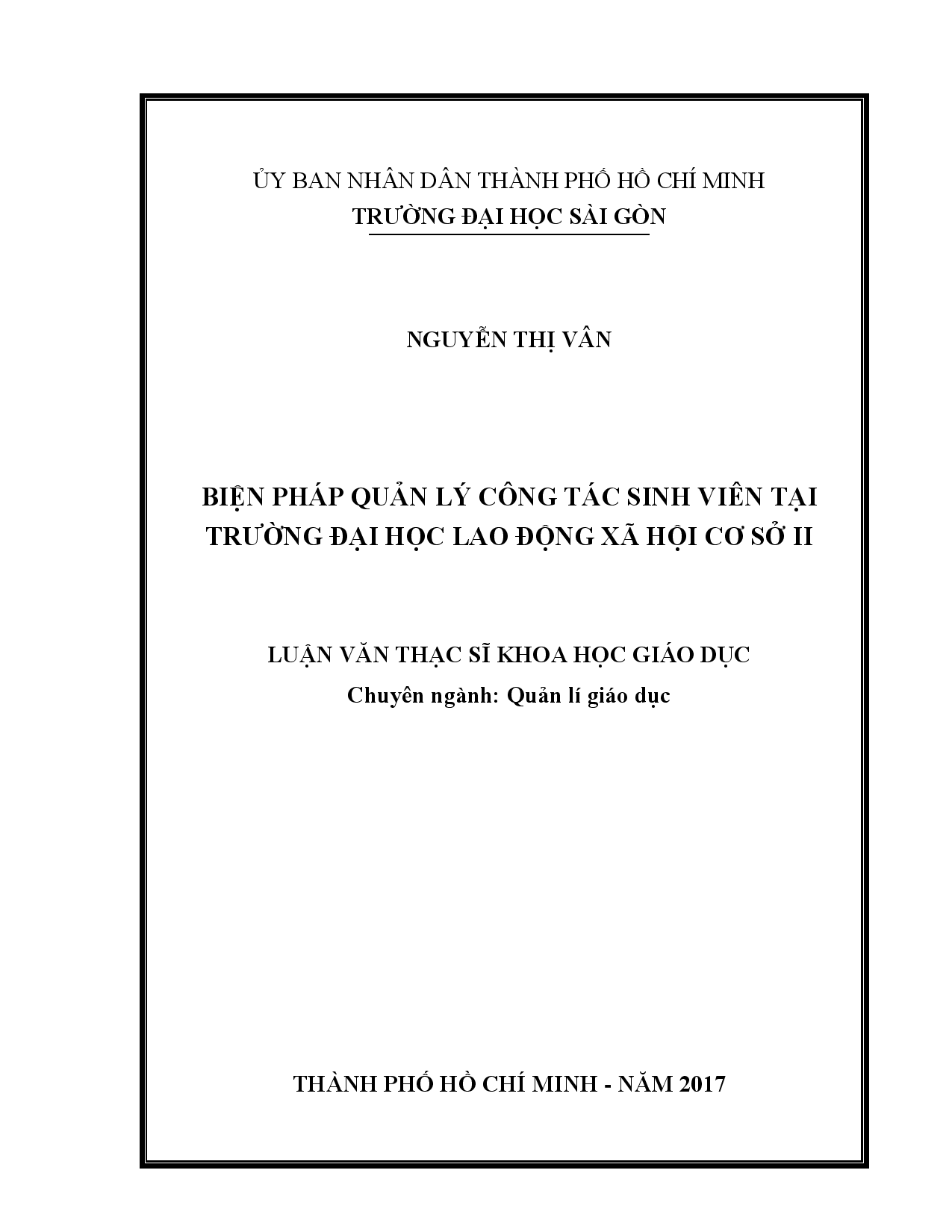 Biện pháp quản lý công tác sinh viên tại trường Đại học Lao động xã hội cơ sở II  