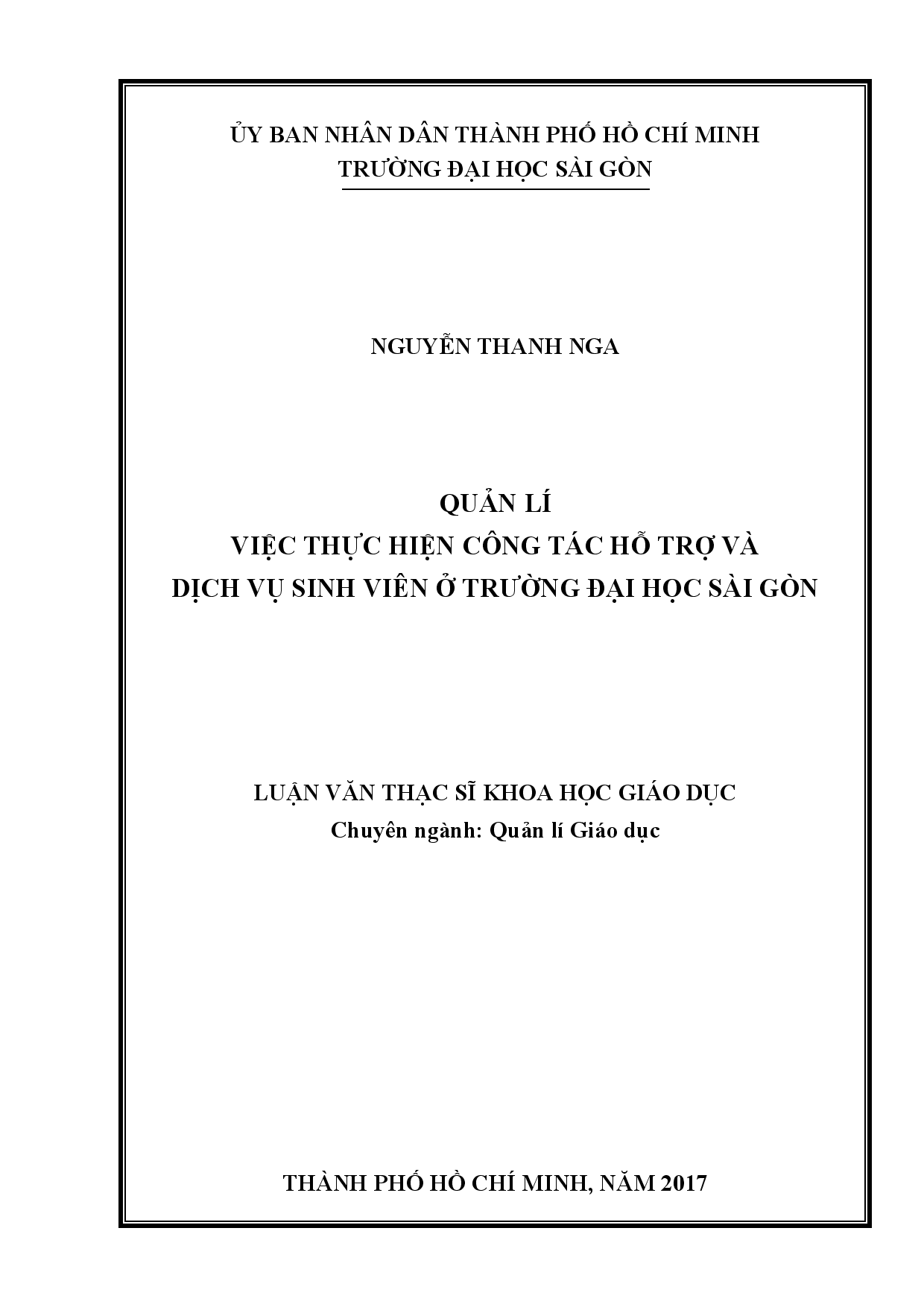 Quản lí việc thực hiện công tác hỗ trợ và dịch vụ sinh viên ở trường Đại học Sài Gòn  