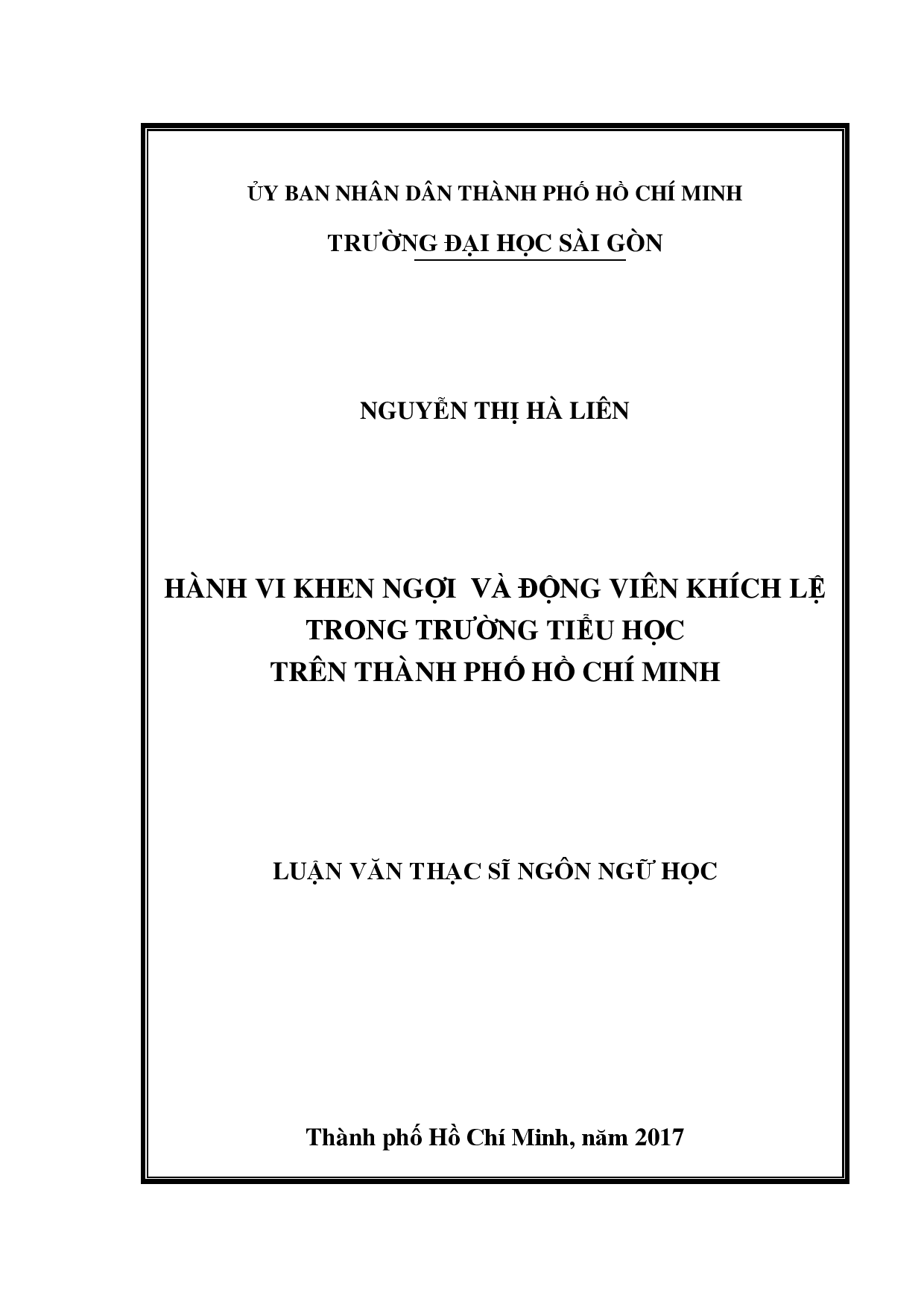 Hành vi khen ngợi và động viên khích lệ trong trường tiểu học trên Thành phố Hồ Chí Minh  