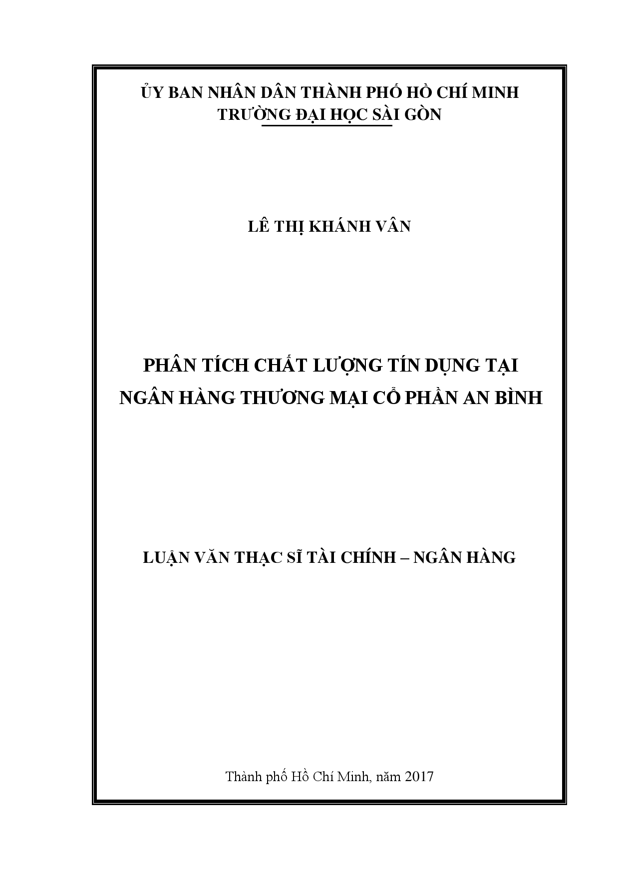 Phân tích chất lượng tín dụng tại ngân hàng thương mại cổ phần An Bình  