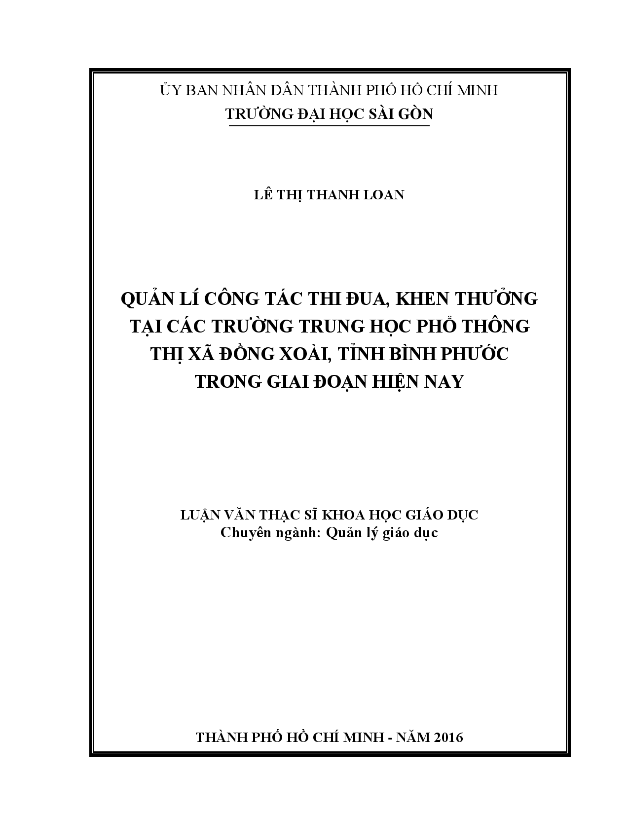 Quản lí công tác thi đua, khen thưởng tại các trường trung học phổ thông thị xã Đồng Xoài, tỉnh Bình Phước trong giai đoạn hiện nay  