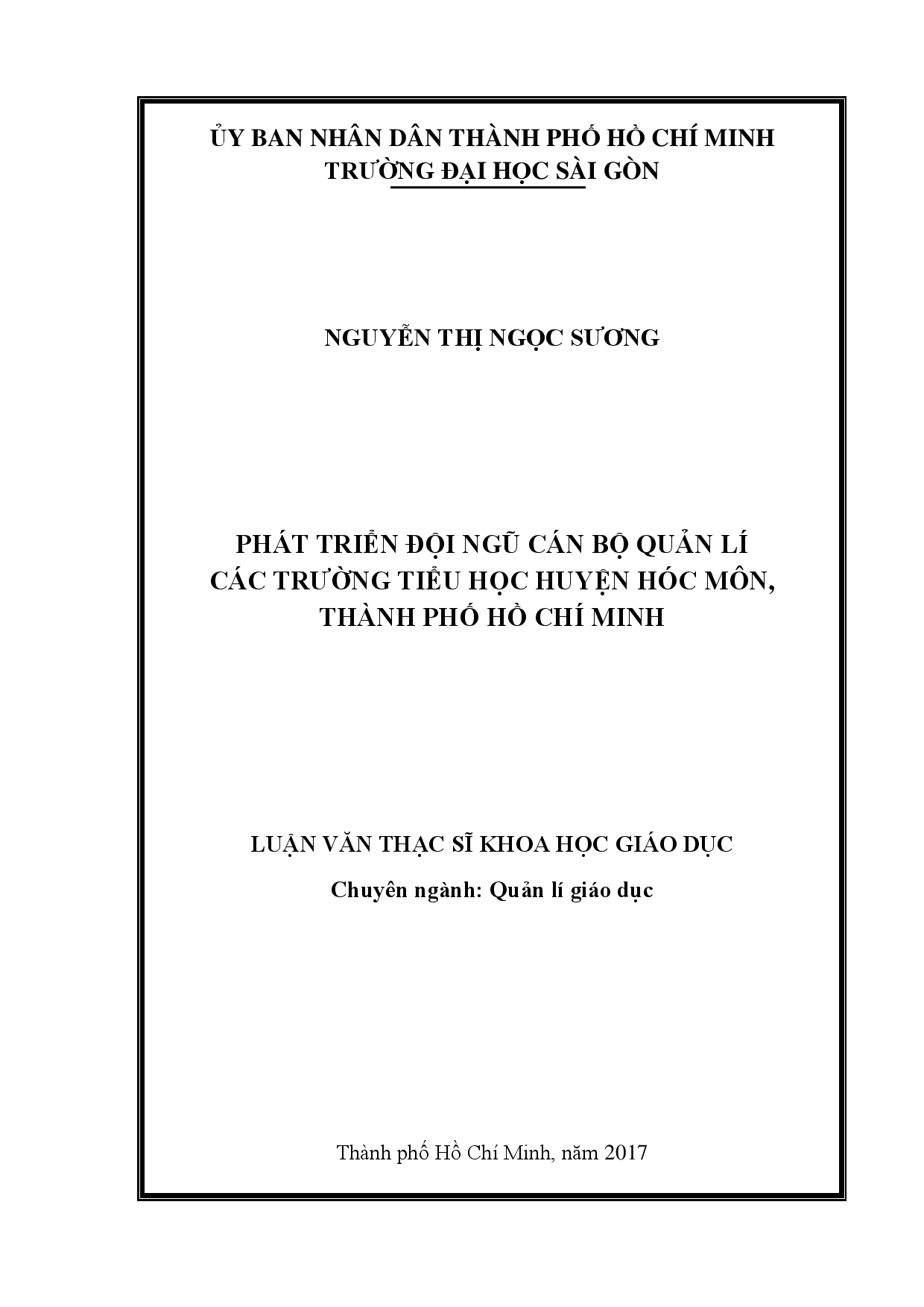 Phát triển đội ngũ cán bộ quản lí các trường Tiểu học huyện Hóc Môn, Thành phố Hồ Chí Minh  