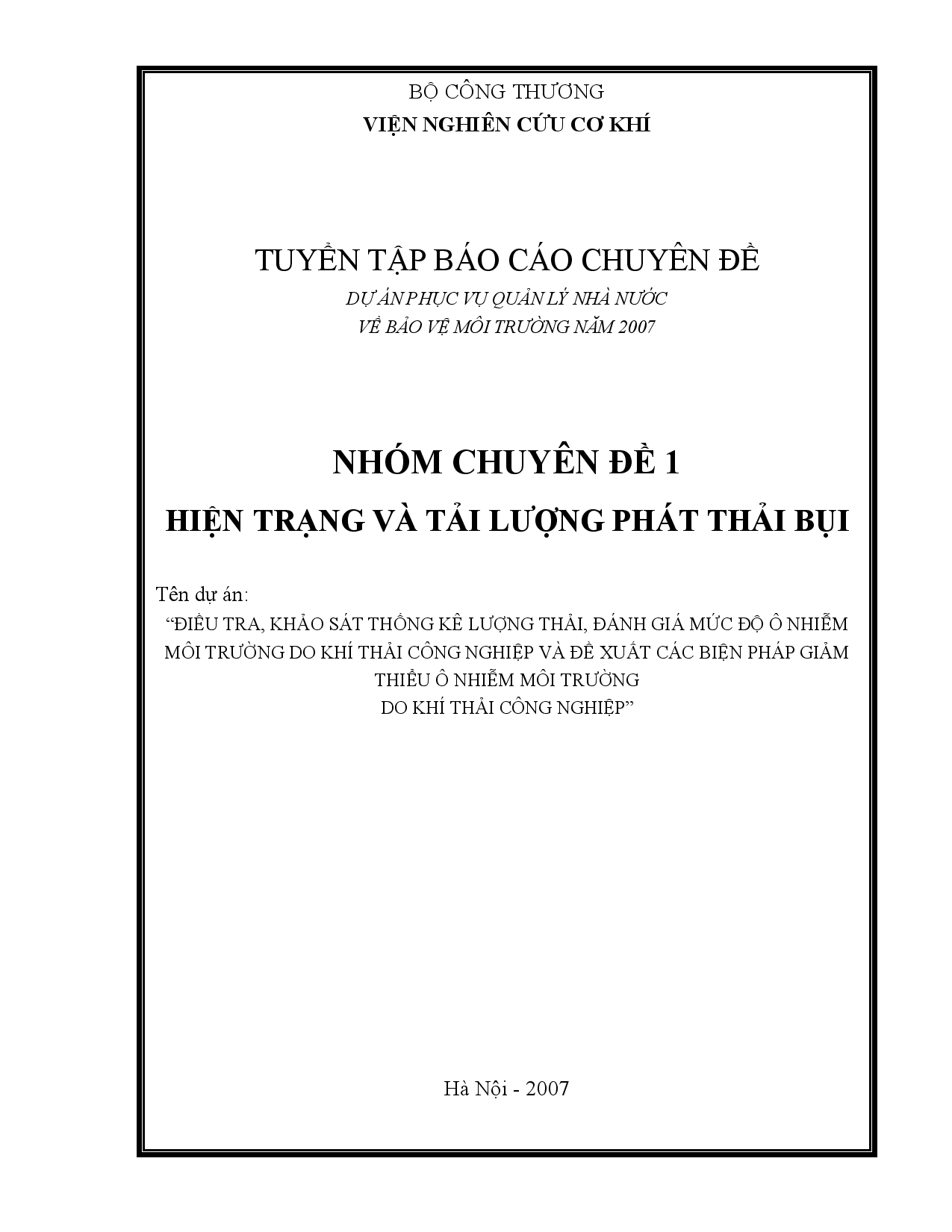 Hiện trạng và tải lượng phát thải bụi  