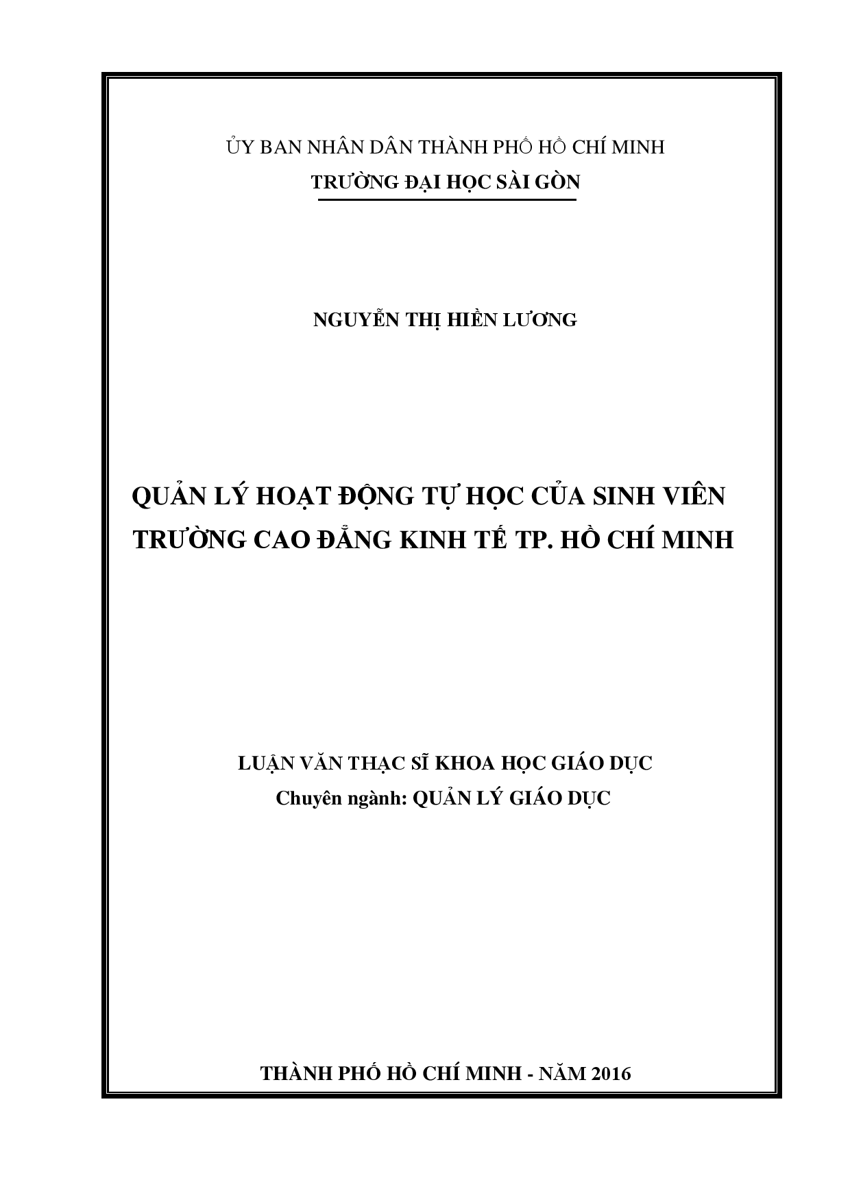 Quản lý hoạt động tự học của sinh viên trường cao đẳng kinh tế thành phố Hồ Chí Minh  