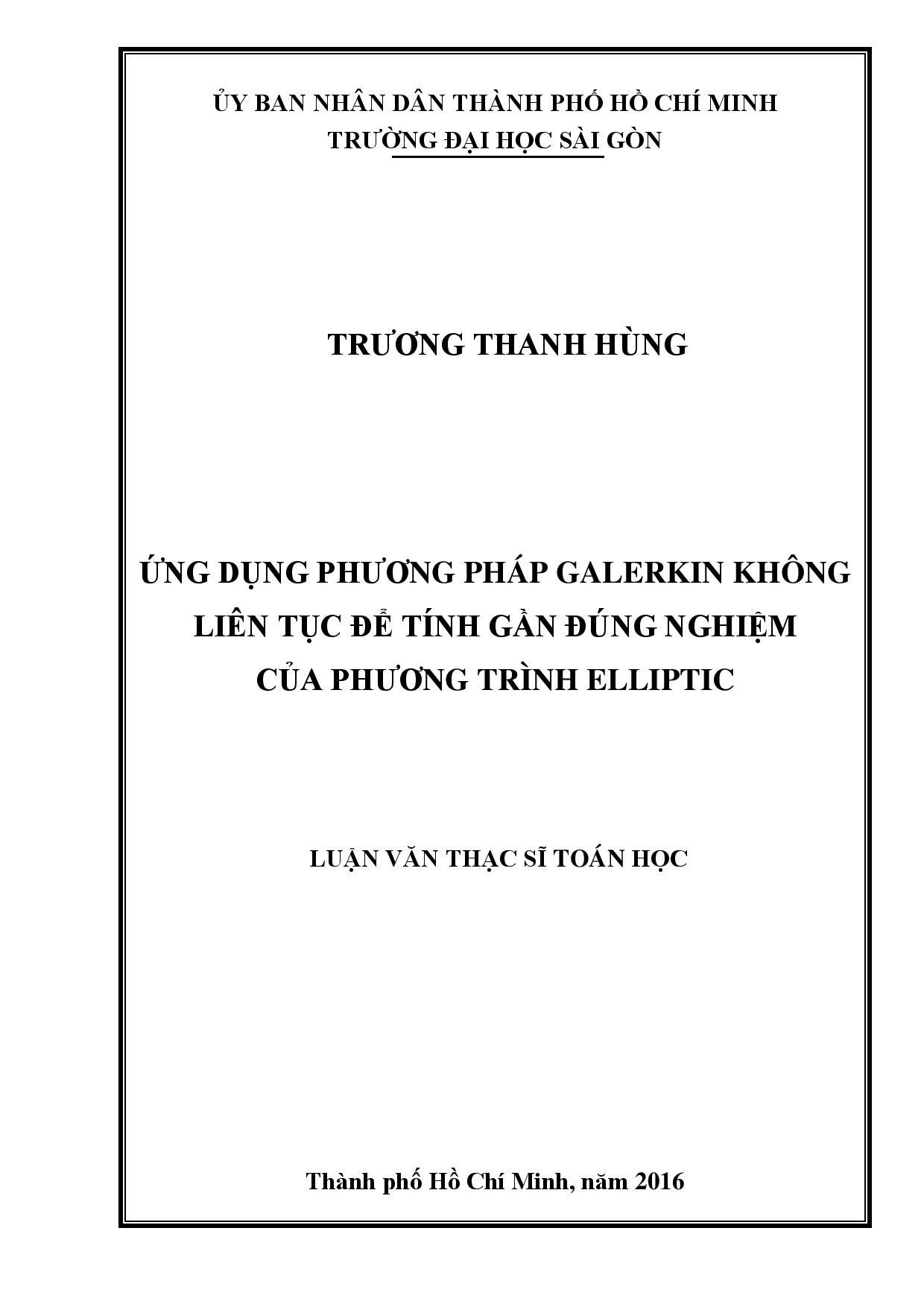 Ứng dụng phương pháp galerkin không liên tục để tính gần đúng nghiệm của phương trình elliptic  