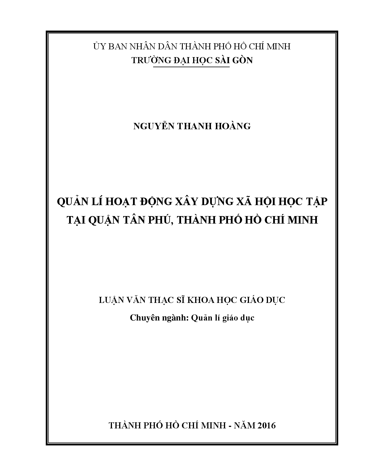 Quản lí hoạt động xây dựng xã hội học tập tại quận Tân Phú, thành phố Hồ Chí Minh  