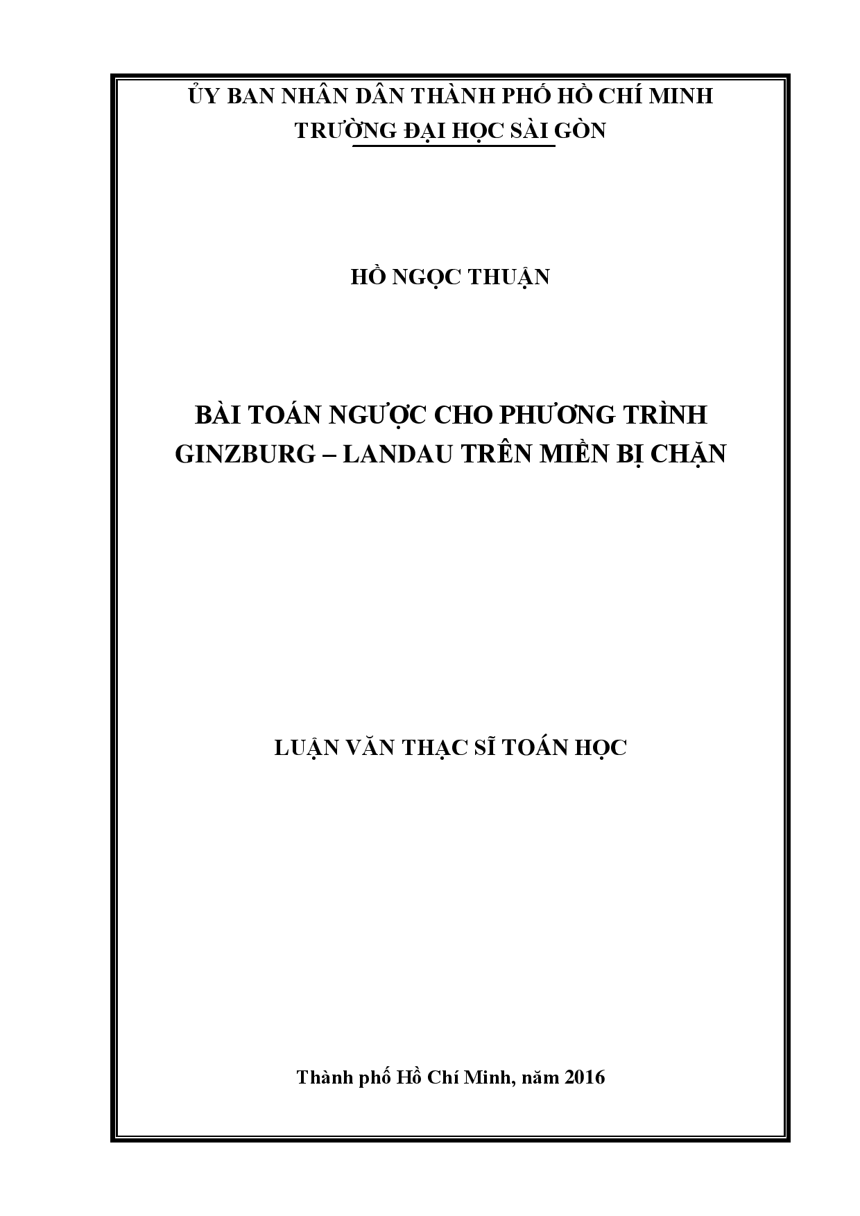 Bài toán ngược cho phương trình Ginzburg-Landau trên miền bị chặn  