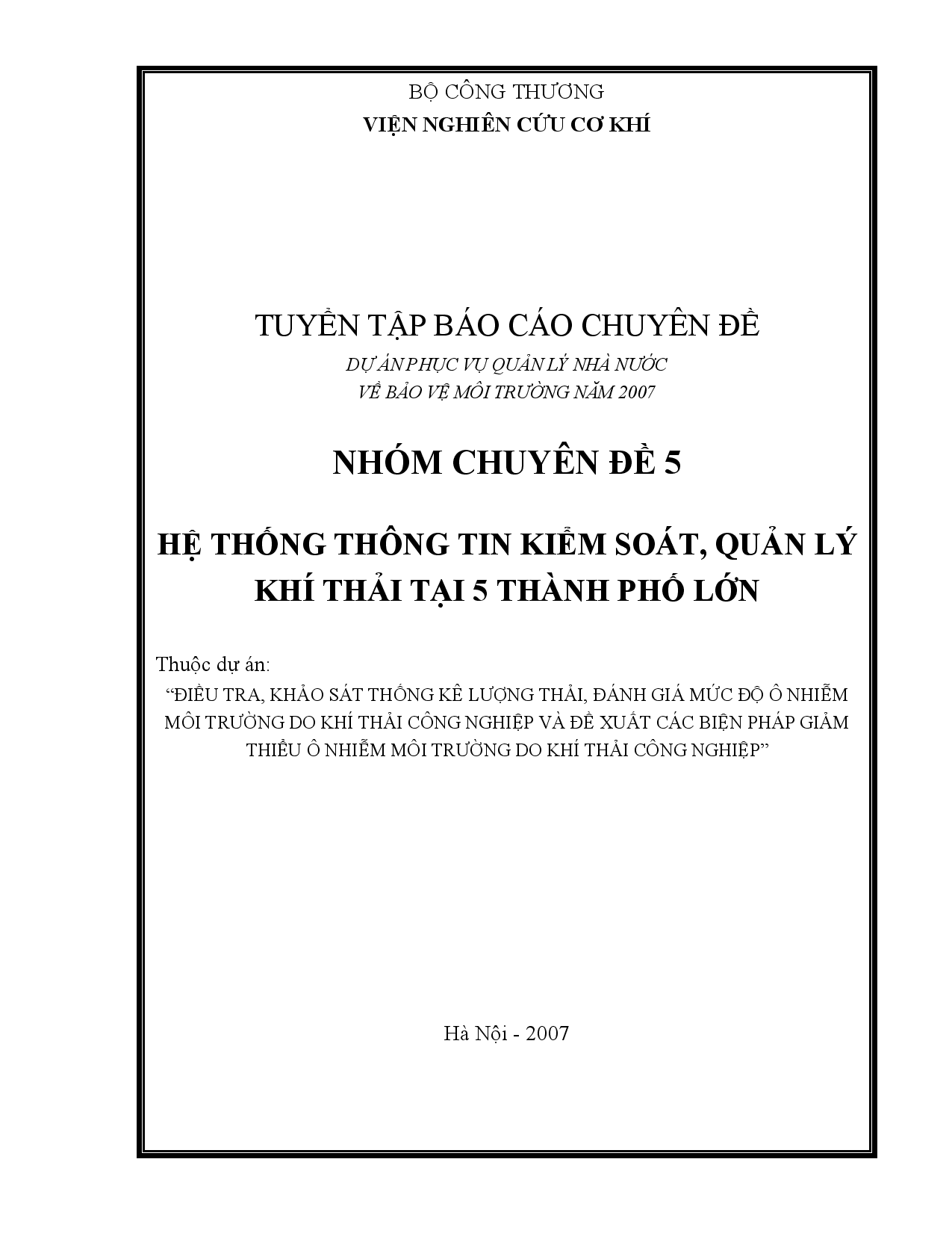 Hệ thống thông tin kiểm soát, quản lý khí thải tại 5 thành phố lớn  