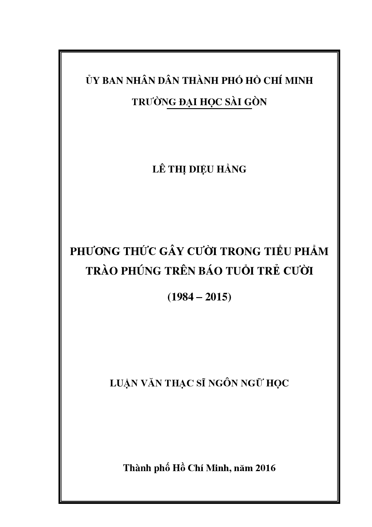 Phương thức gây cười trong tiểu phẩm trào phúng trên báo tuổi trẻ cười (1984-2015)  